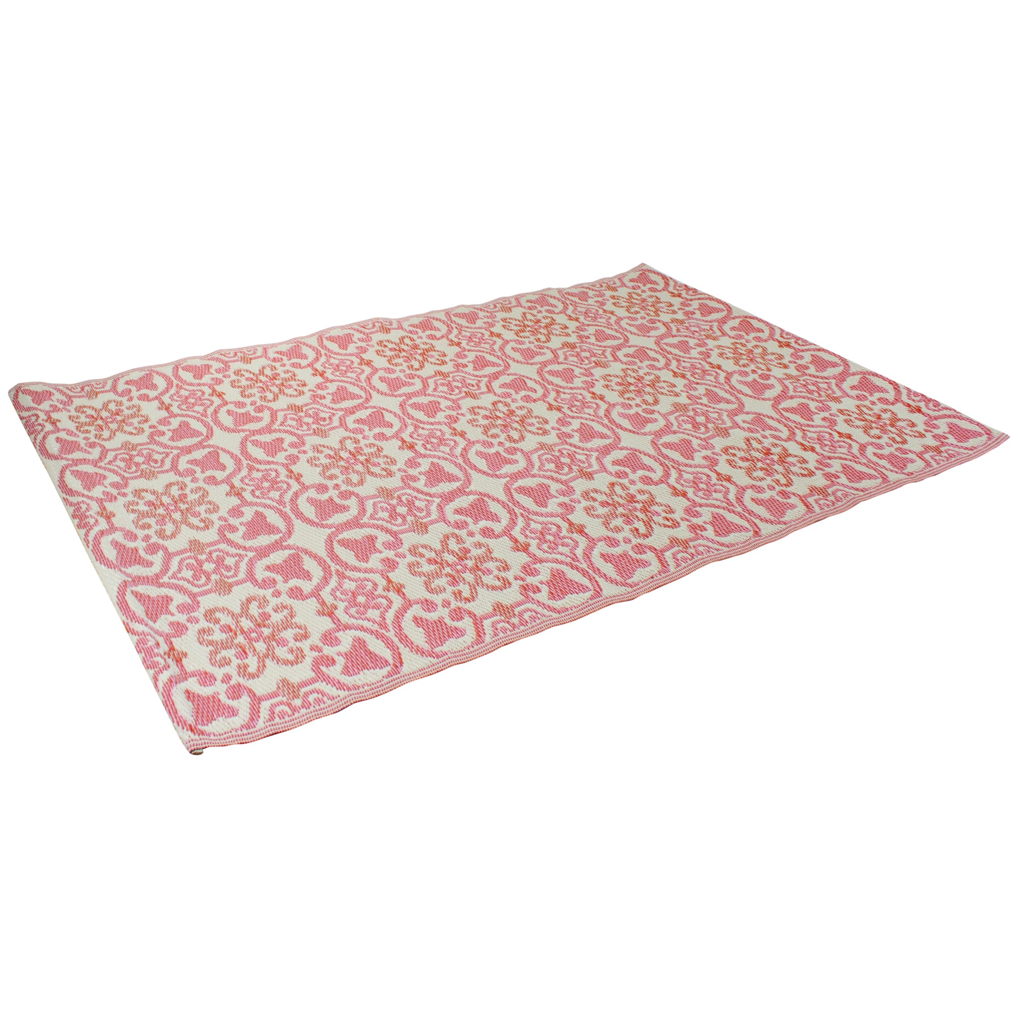 Pink &#x26; Cream Floral Design Rectangular Outdoor Area Rug, 4ft. x 6ft.