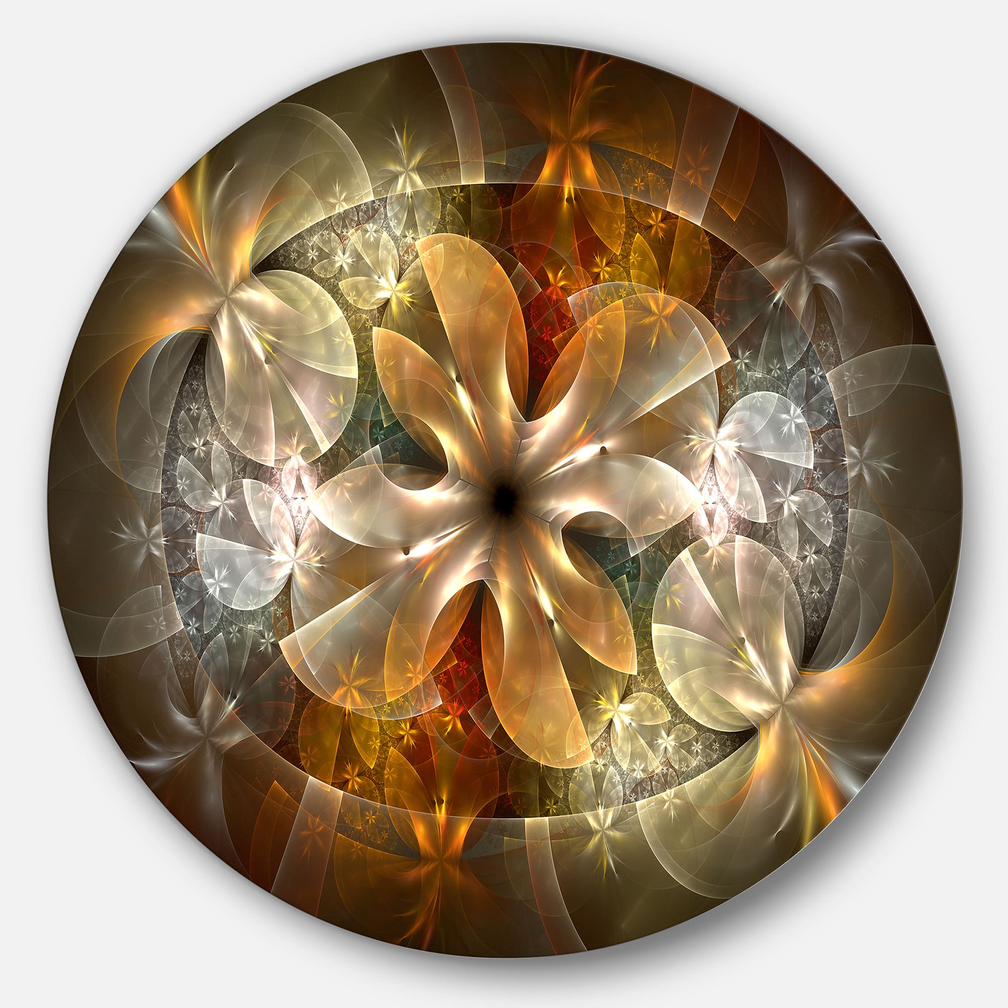 Designart - Fractal Flower with Blue Details&#x27; Floral Circle Metal Wall Art