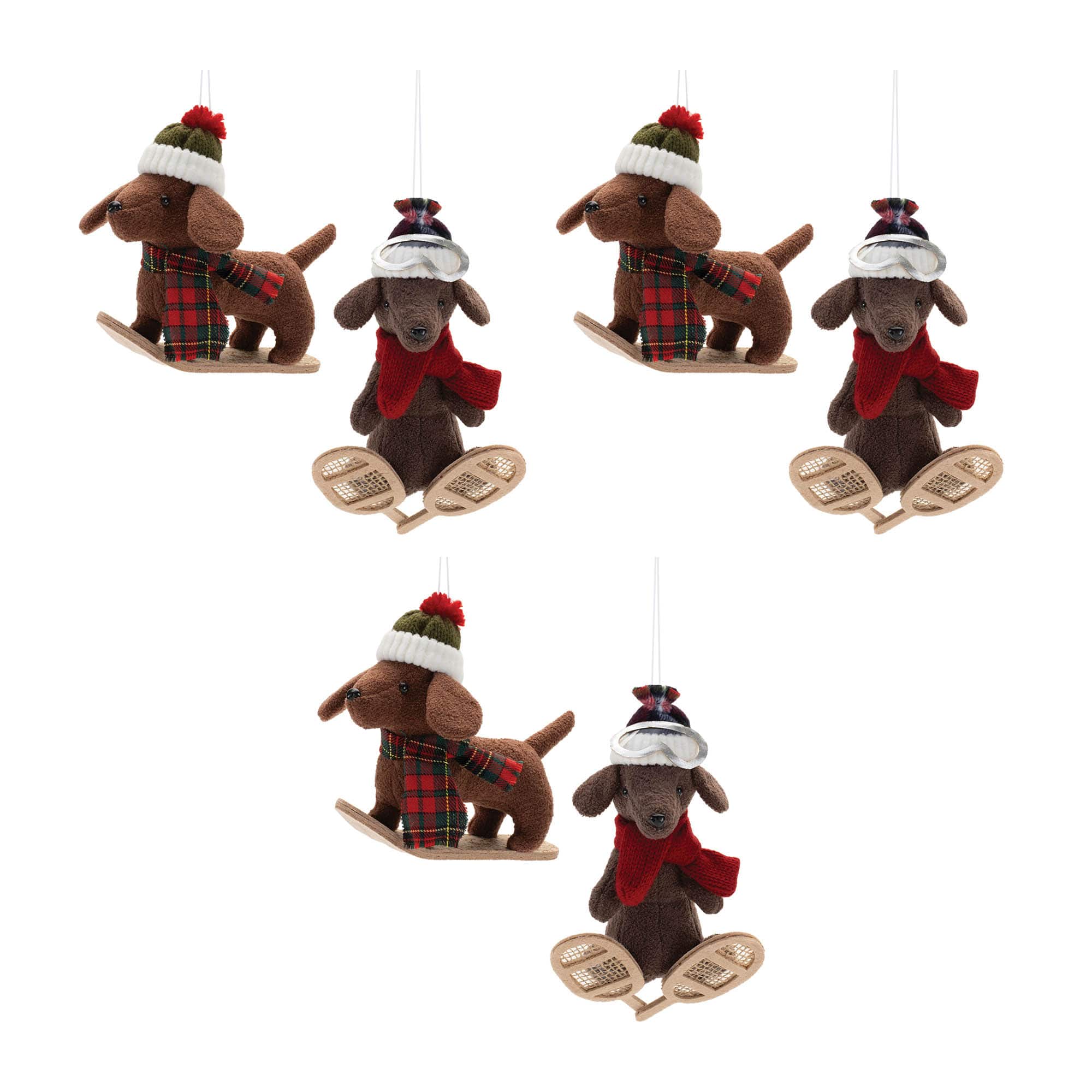Plush Ski & Snowboard Dog Christmas Ornaments Set