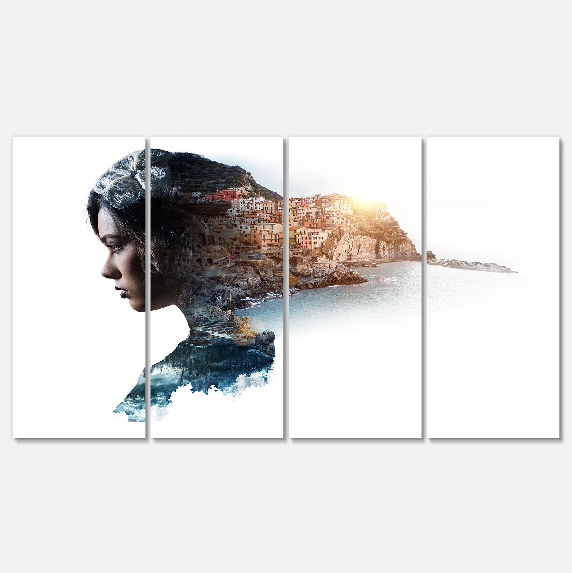 Designart - Double Exposure Woman Portrait - Portrait Canvas Art Print