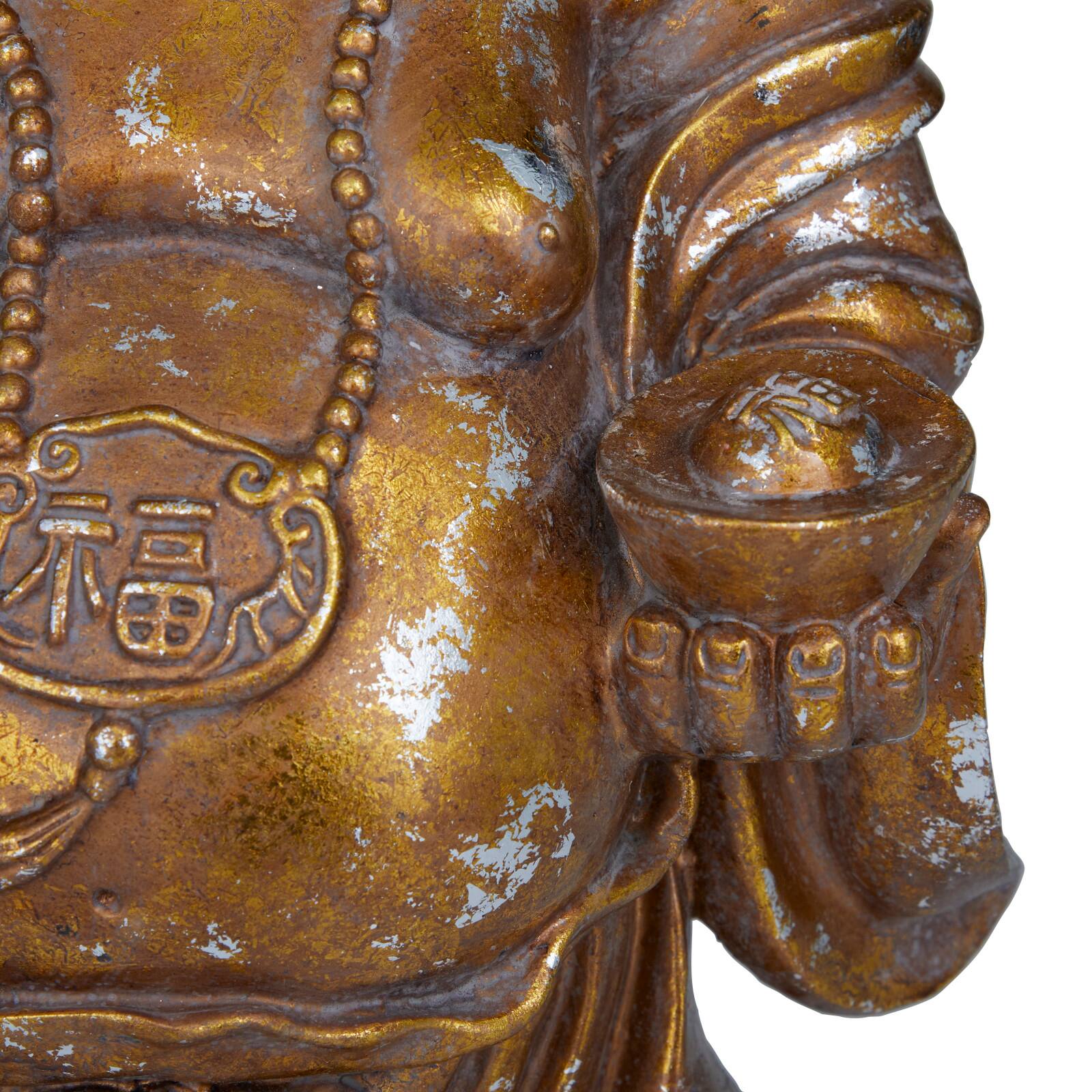 Bronze Polystone Bohemian Buddha Sculpture, 11" x 9" x 17"