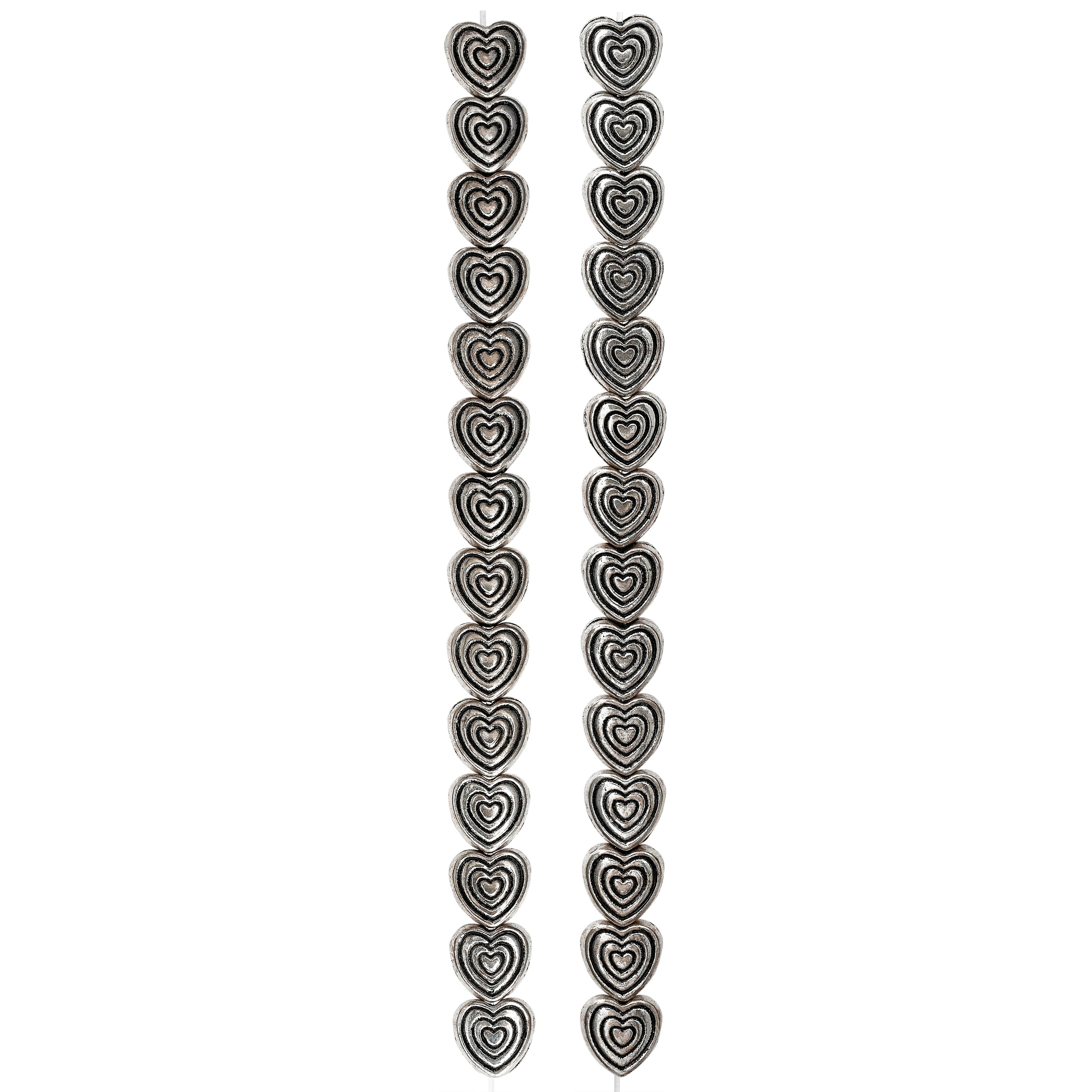Silver Plated Carved Heart Beads, 6mm by Bead Landing™