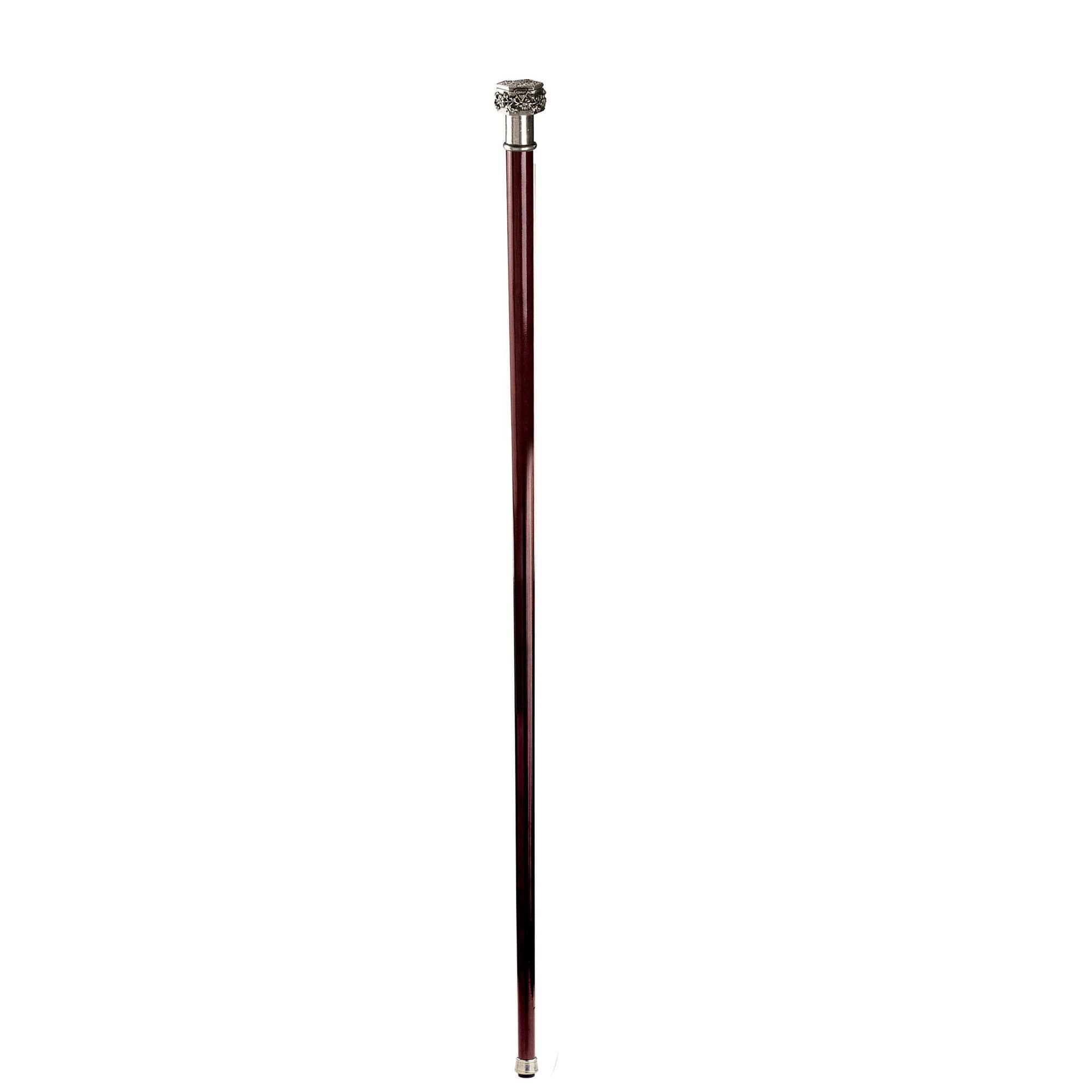 The Padrone Collection: Ornate Pill Box Pewter Walking Stick