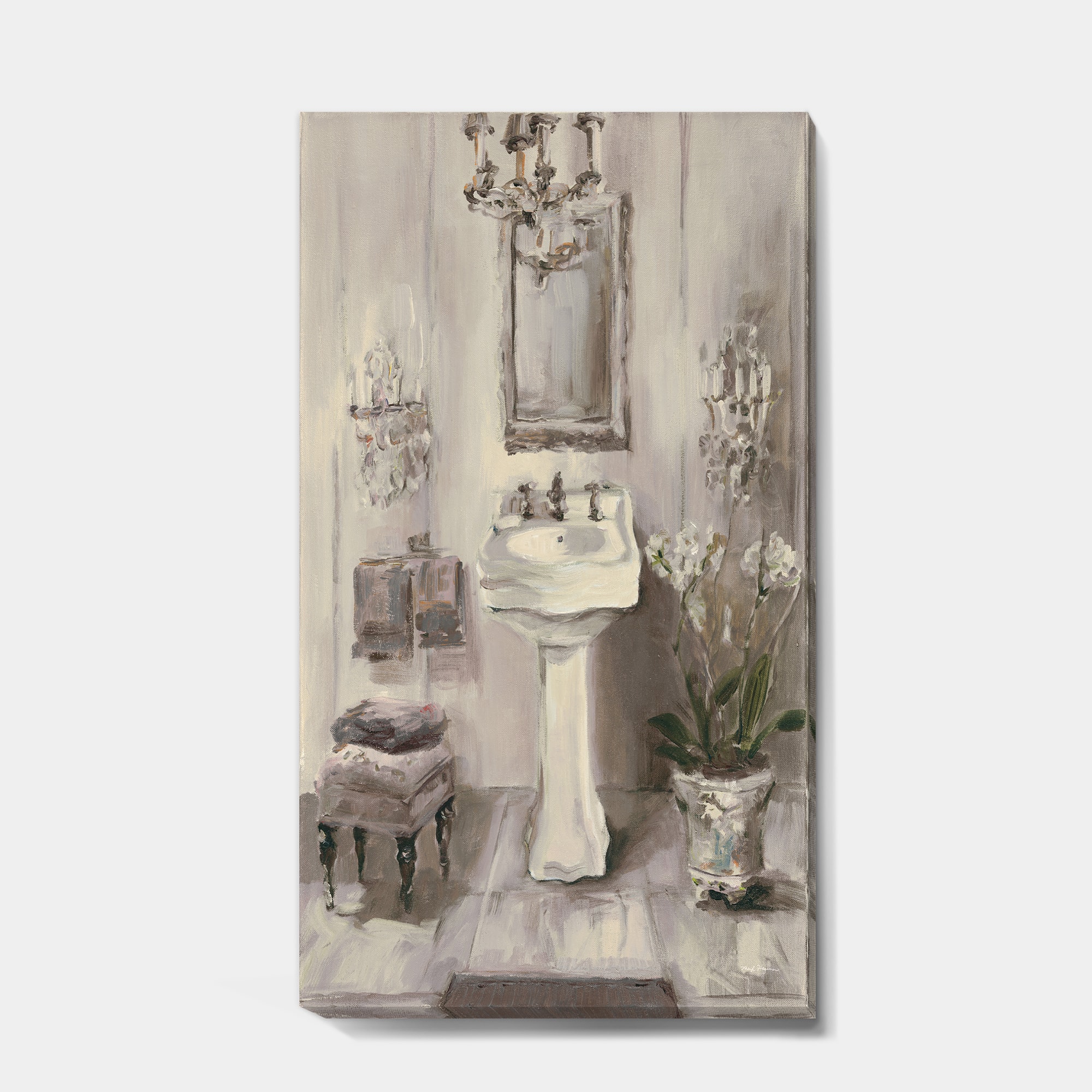 Designart - French Bathroom Vintage II - Traditional Bathroom Gallery-wrapped Canvas