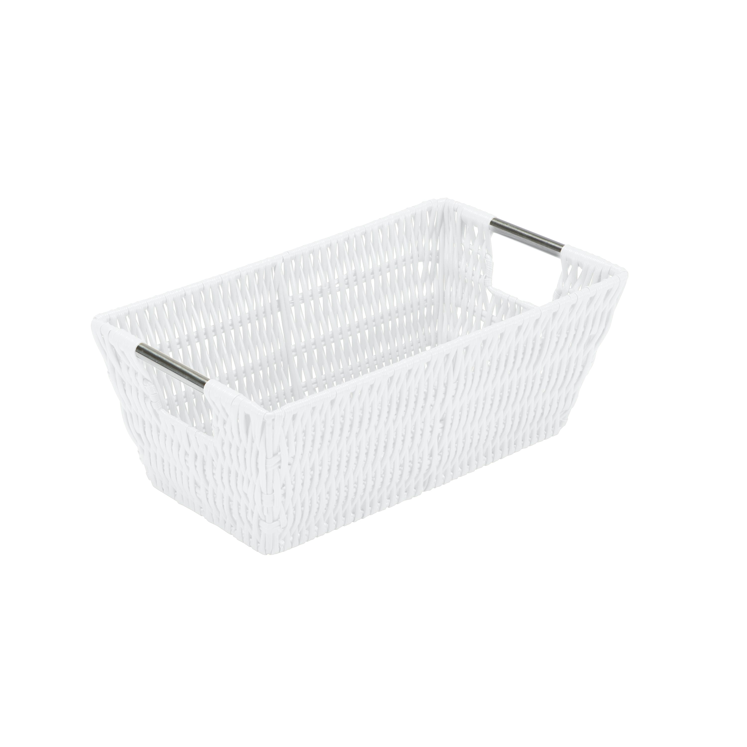Simplify Small White Shelf Storage Rattan Tote Basket