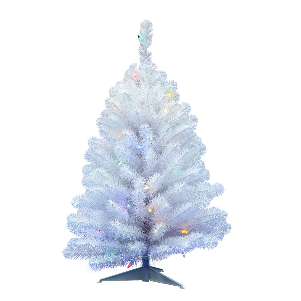 3ft. Pre-Lit Crystal White Spruce Artificial Christmas Tree, Multicolor LED Lights