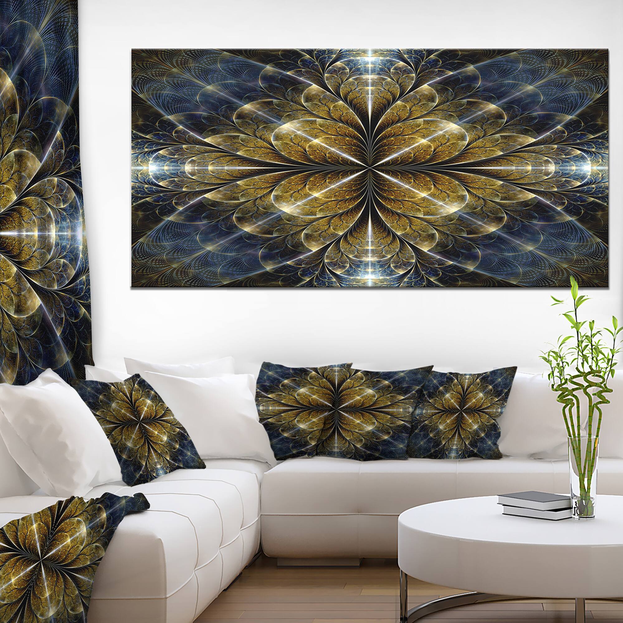 Designart Digital Gold Fractal Flower Pattern Oversized Abstract Canvas Art Print