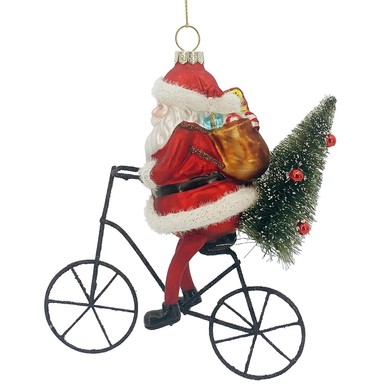 Ornement De Pere Noel A Velo En Verre D Ashland Michaels