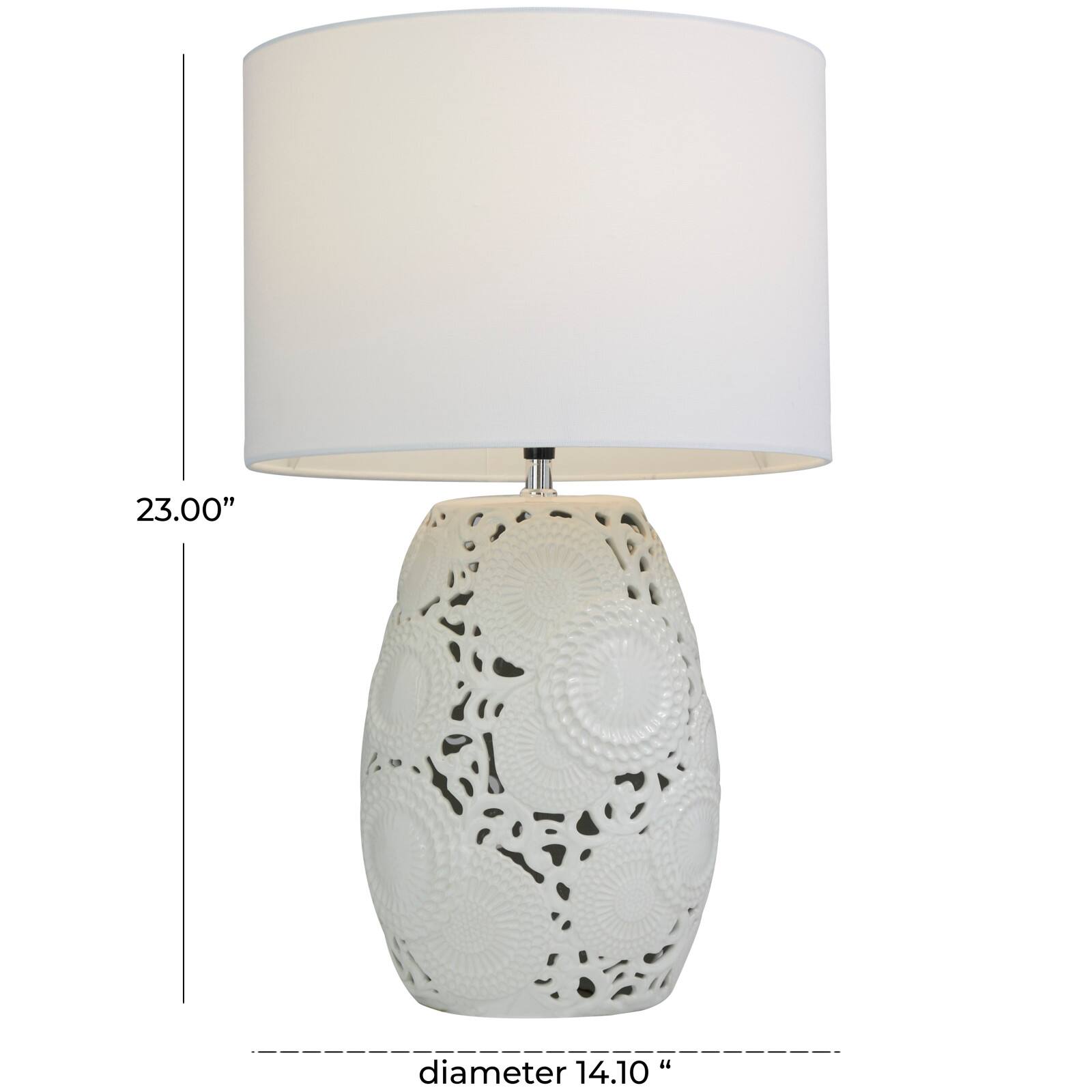 White Ceramic Cutout Floral Table Lamp 14&#x22; x 14&#x22; x 23&#x22;