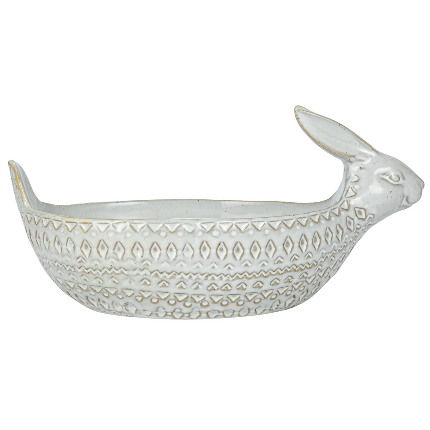 Hello Honey® 11" White Debossed Stoneware Rabbit Bowl with Reactive Glass, 2ct.