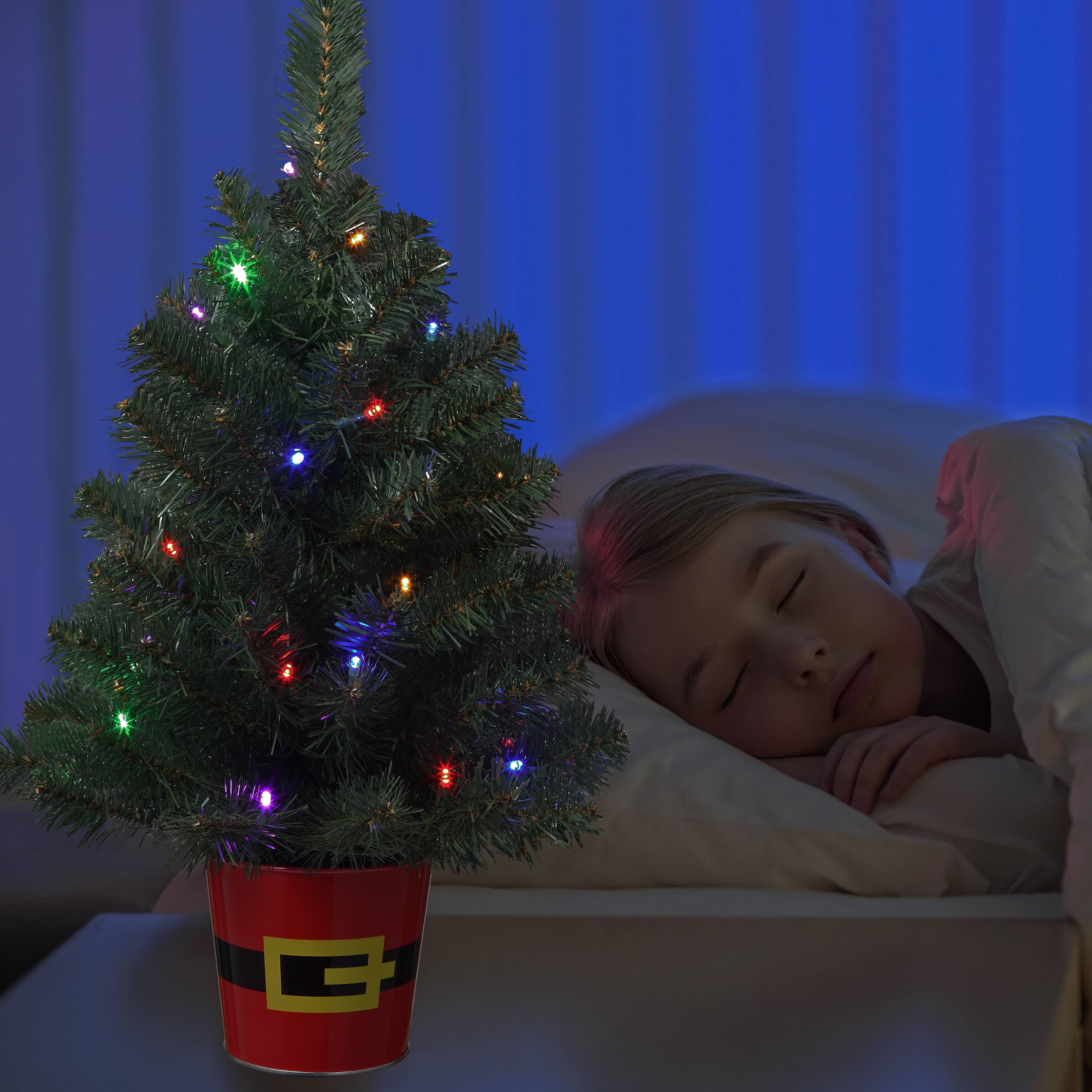 20&#x22; Pre-Lit Night Night&#x2122; Classic Pine Artificial Tabletop Christmas Tree in Santa Belt Base, Multicolor LED Lights