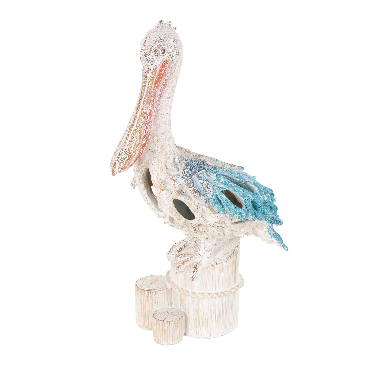 13.25" Pelican Textured Decorative Sculpture with Feathers & Round Blocks
