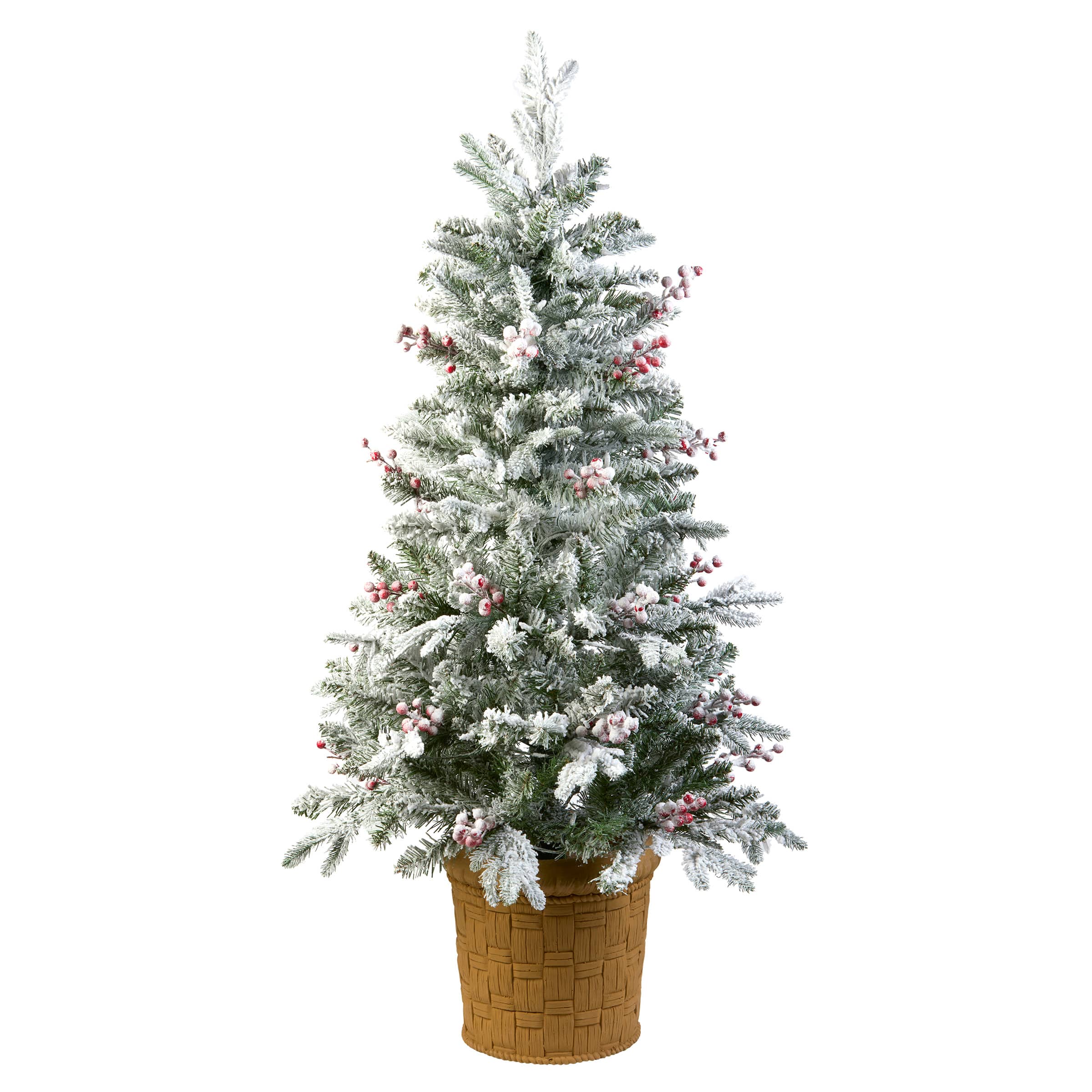 4ft. Pre-Lit Snowy Poechmann Fir Artificial Christmas Entrance Tree with Berries and Pinecones, Warm White LED Lights