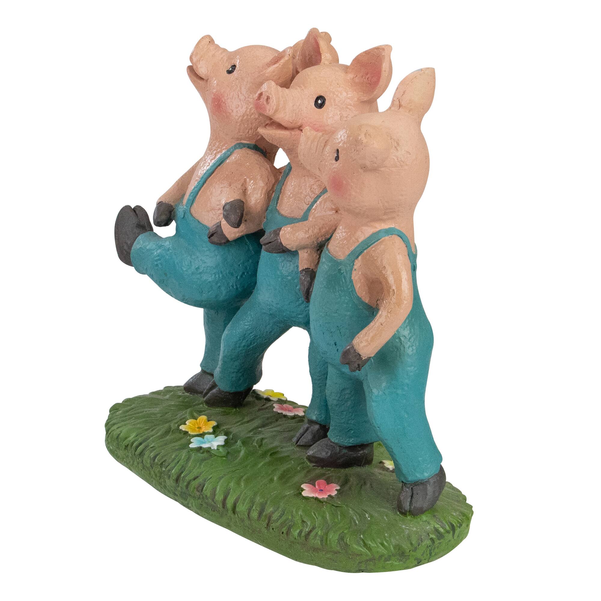 8" Three Pigs Dancing in Blue Overalls Garden Statue
