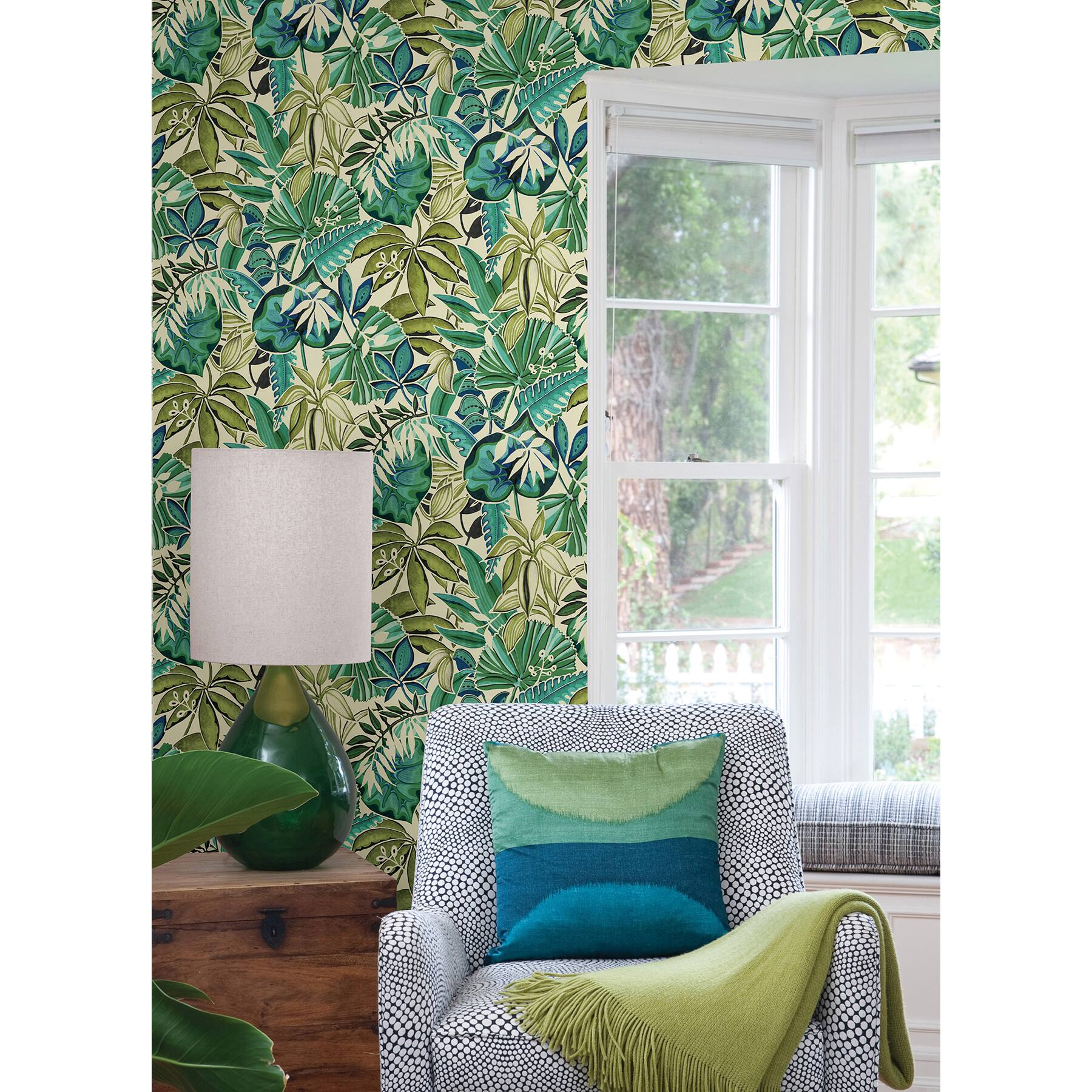 Caroline et Bettina Turquoise Feuilles Peel &#x26; Stick Wallpaper