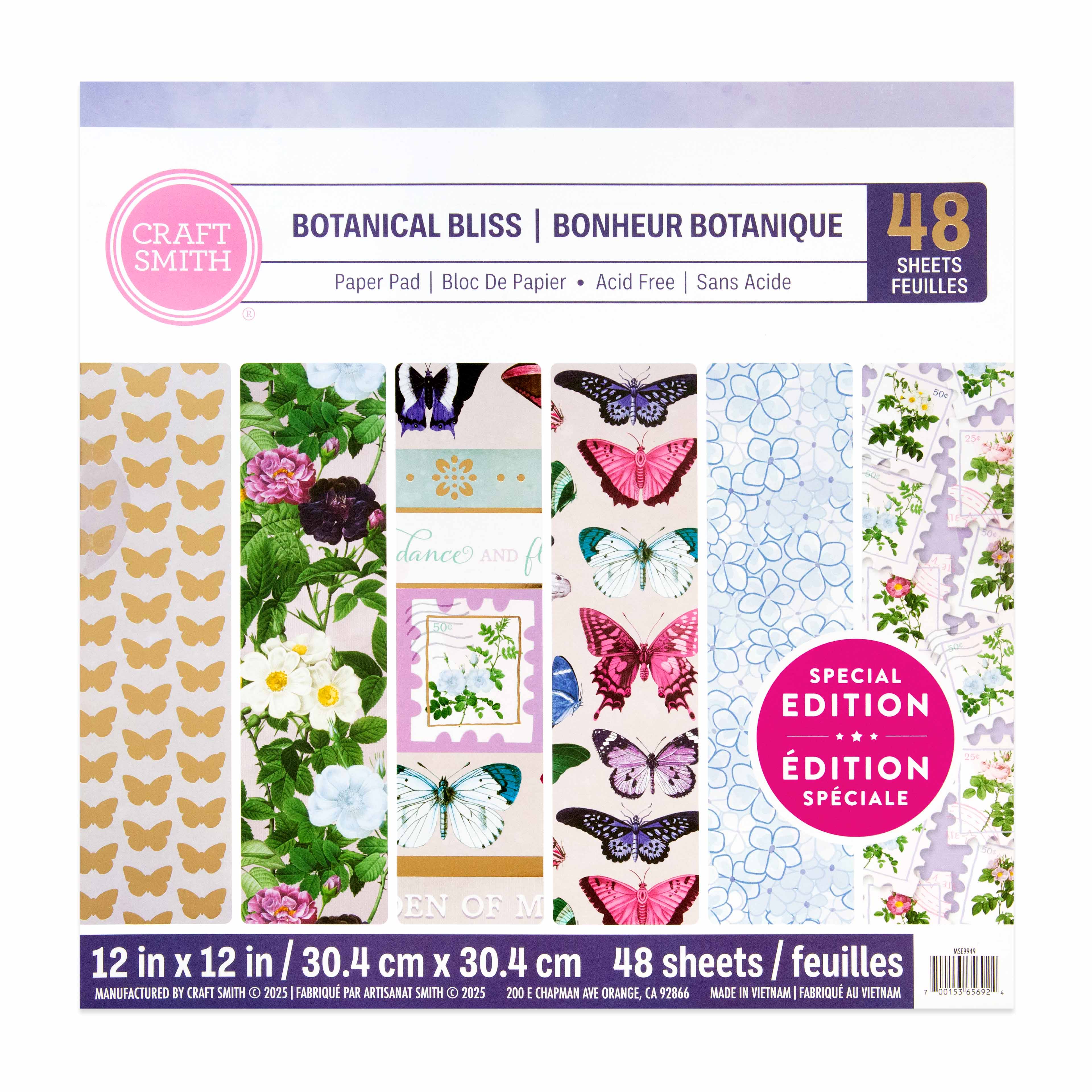 Craft Smith 12&#x22; x 12&#x22; Botanical Bliss Paper Pad, 48 Sheets