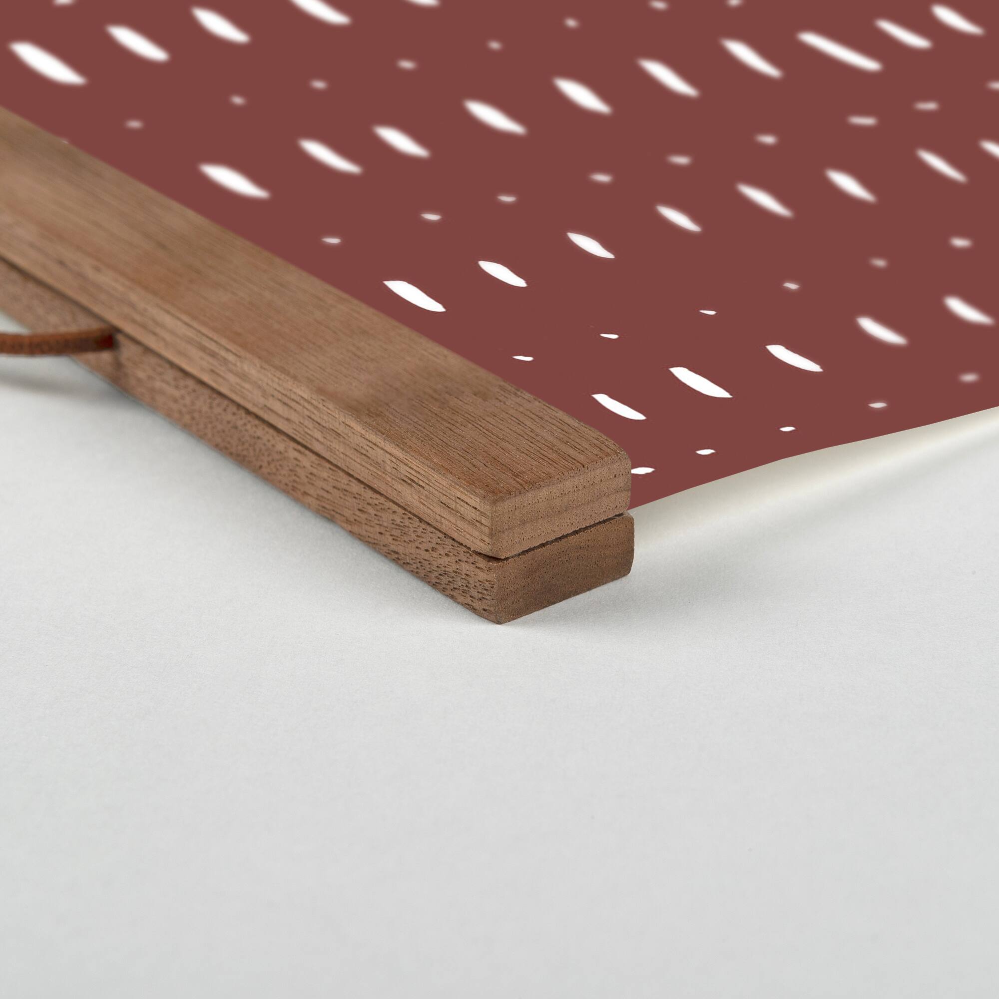 White Dash Dots 16" x 16" Teak Hanging Canvas