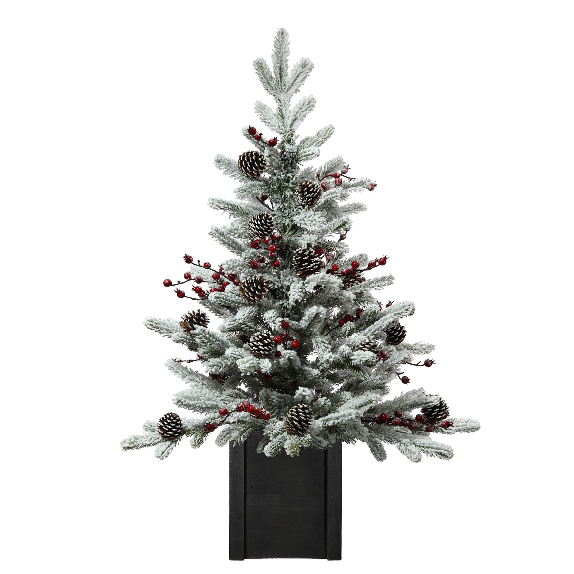 3ft. Unlit Flocked Stockhorn Fir Artificial Christmas Tree in Wooden Pot