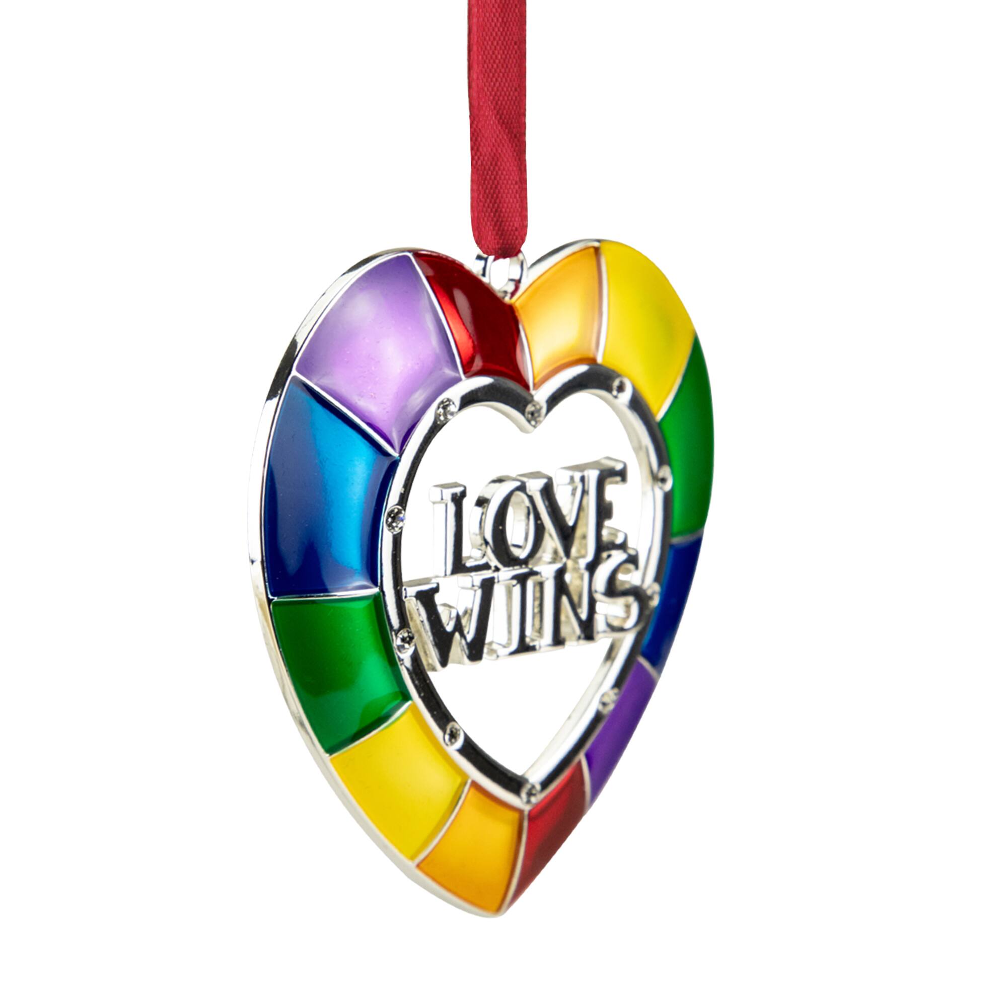 3" Faceted Love Wins Pride Heart Ornament with European Crystals