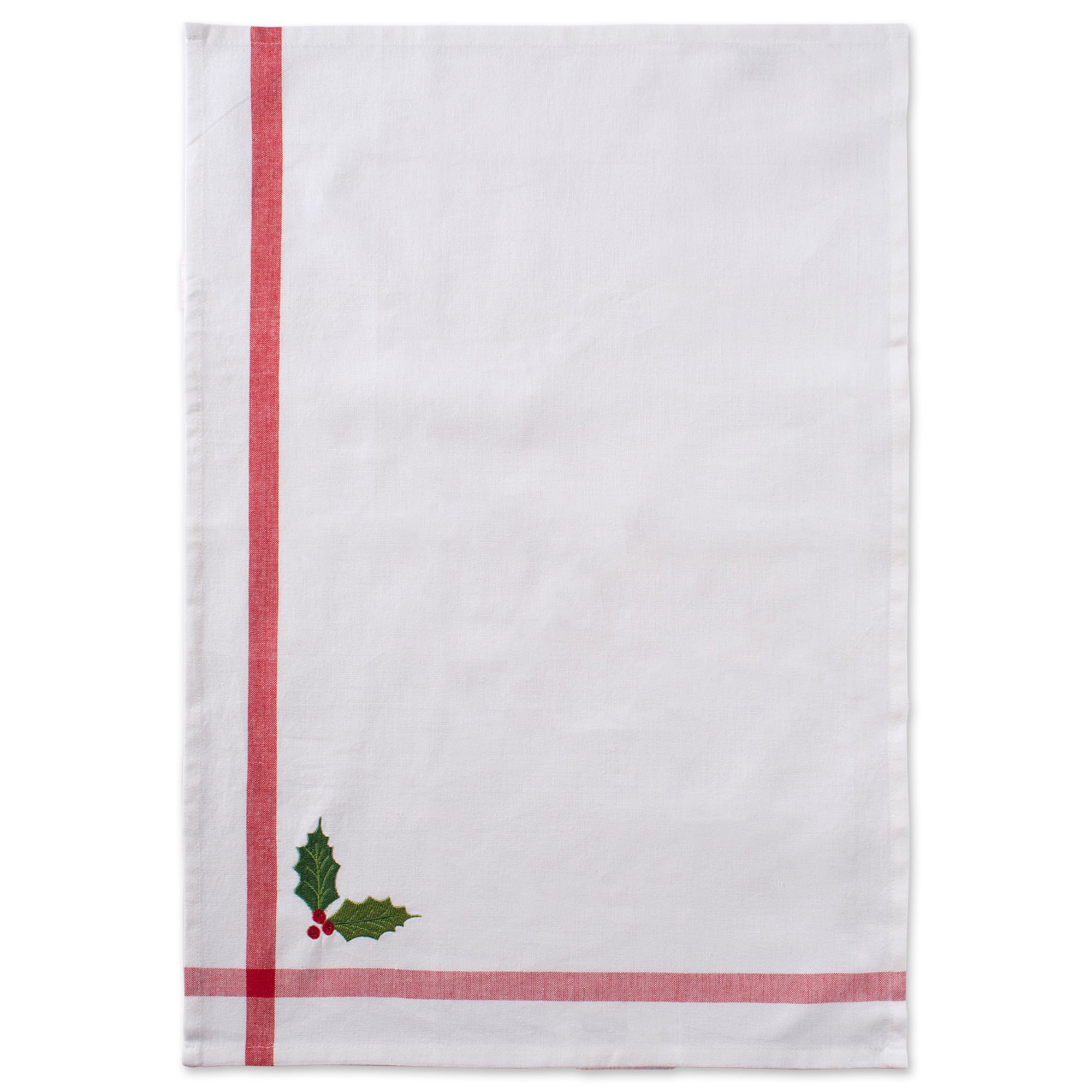 DII® Red & White Stripe Holly & Mistletoe Holiday Embroidered Dishtowel Set