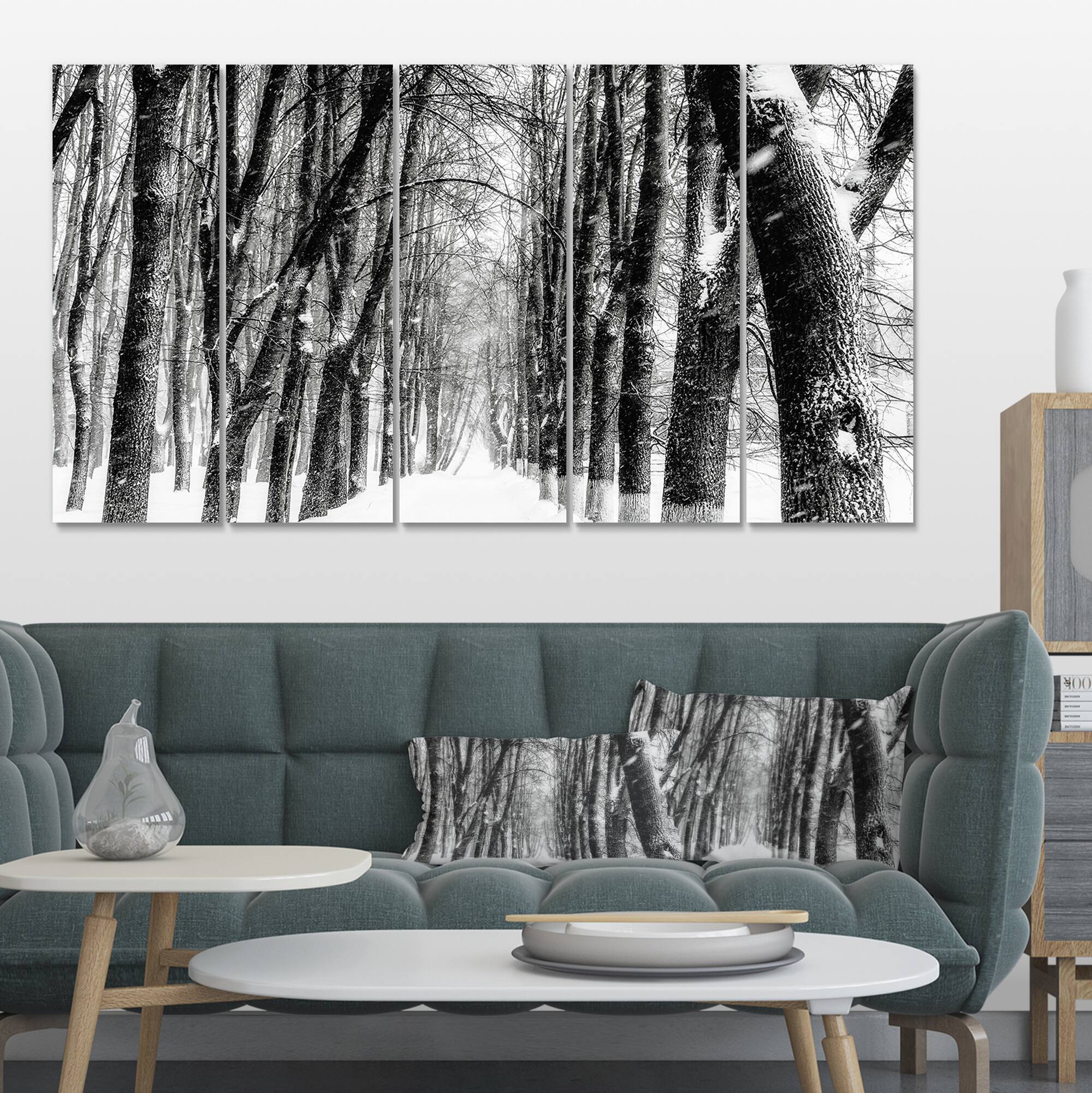 Designart - Snowy Forest Black and White - Modern Forest Canvas Art
