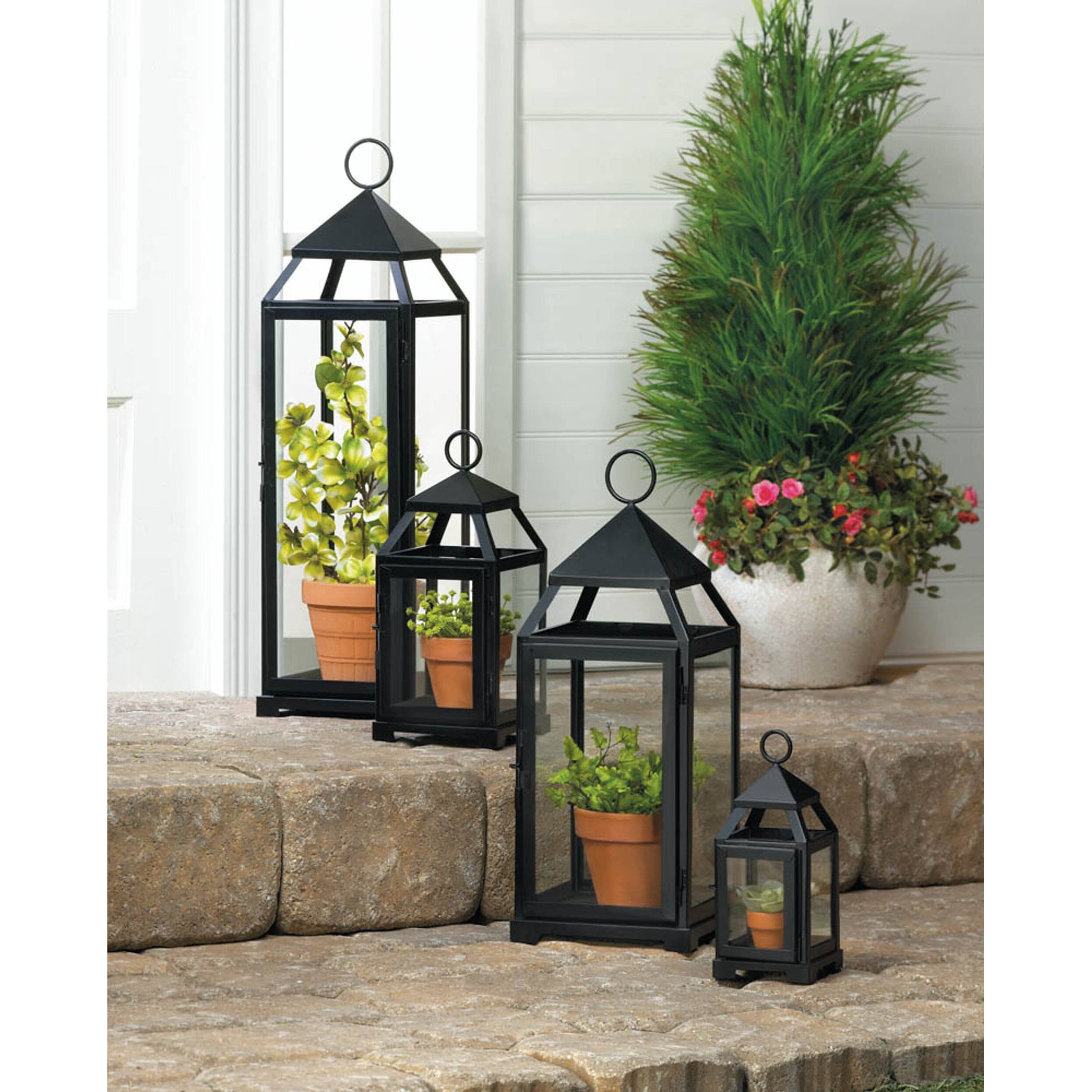 18.5&#x22; Black Contemporary Candle Holder Lantern