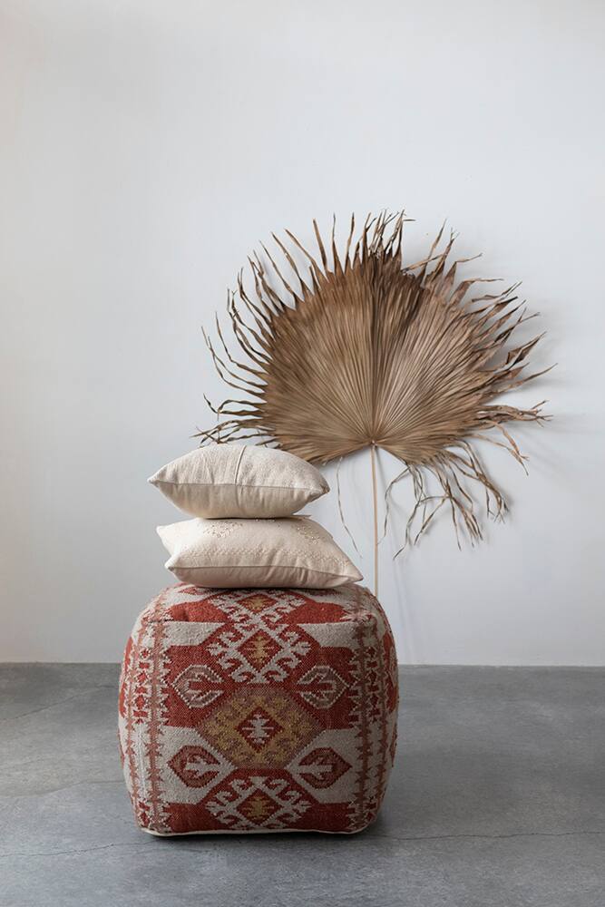 Hello Honey® Linen Embroidery & French Knots Woven Cotton Pillow