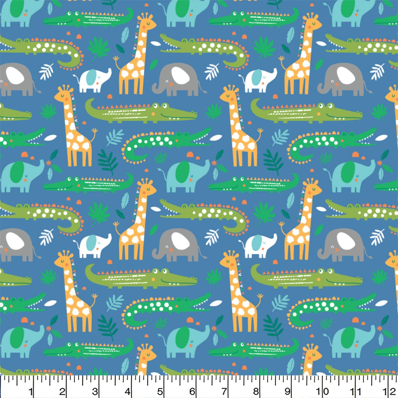 Zoo Animals Blue Cotton Flannel