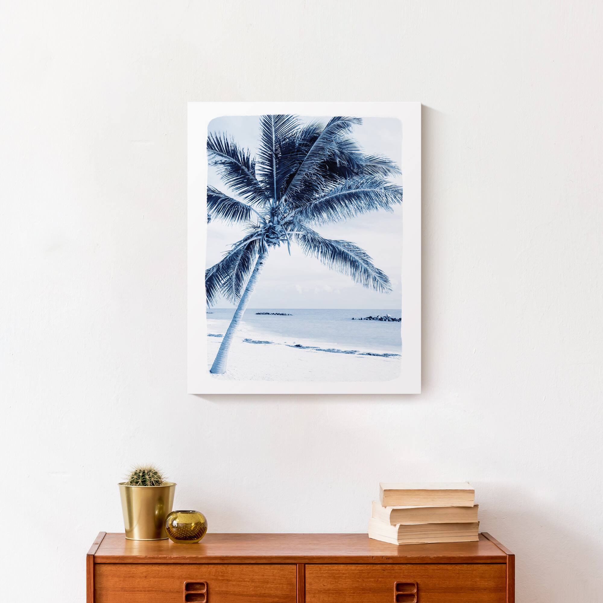 Navy Beach Palm Canvas Wall Art