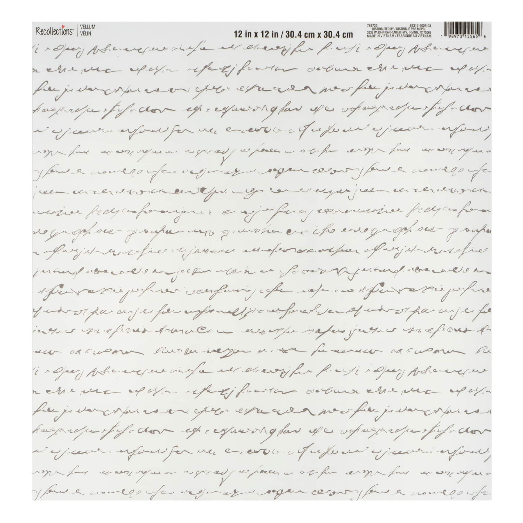 12&#x22; x 12&#x22; Word Script Vellum Paper by Recollections&#x2122;