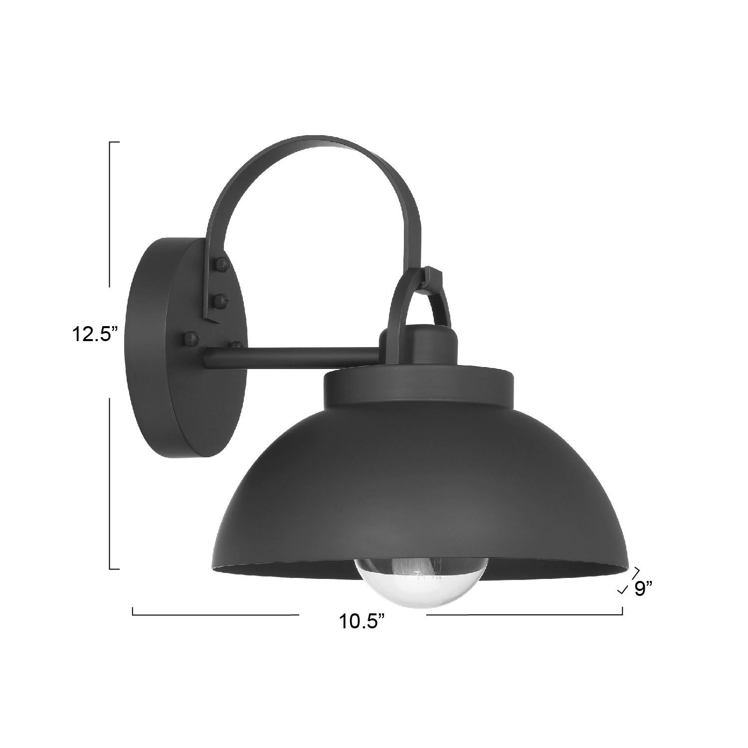 Easton Matte Black Modern Farmhouse Metal Shade &#x26; Exposed Bulb Wall Mounted Outdoor Light