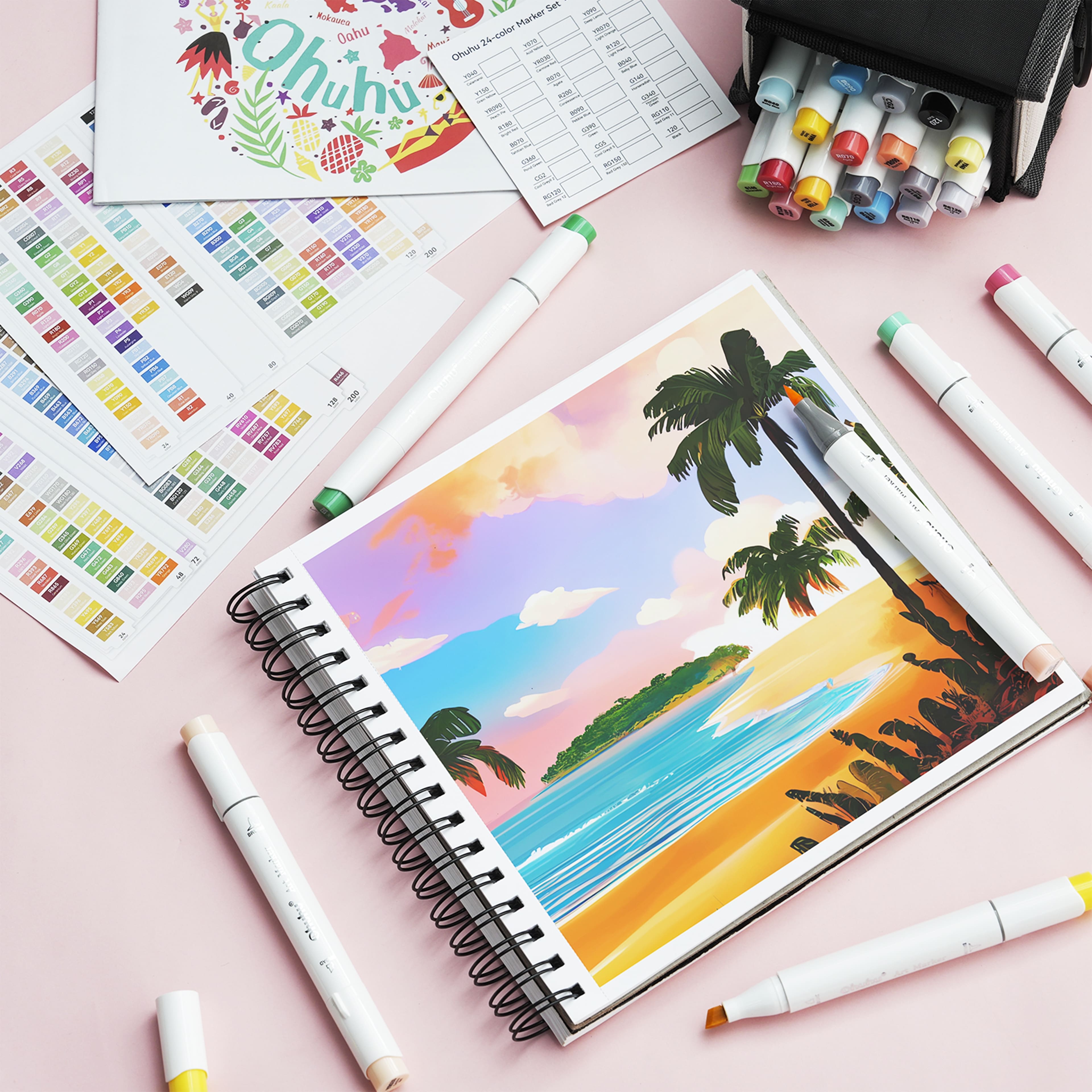 Ohuhu&#xAE; Honolulu B Brush &#x26; Fine Dual Tip 24 Color Basic Marker Set