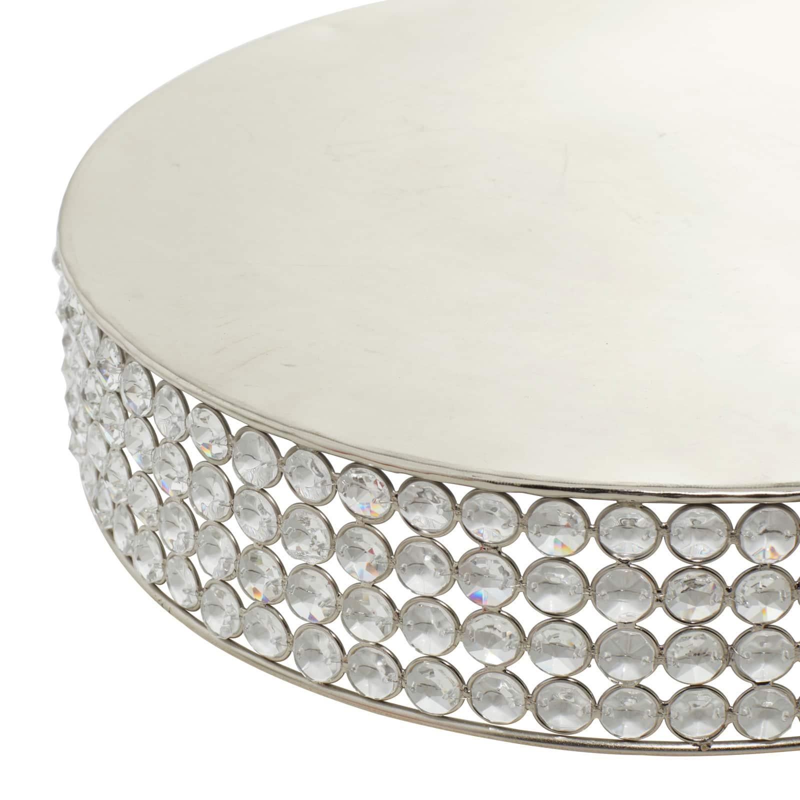 Glam Round Silver Metal and Glass Bead Cake Stand, Set of 3, 3&#x22;