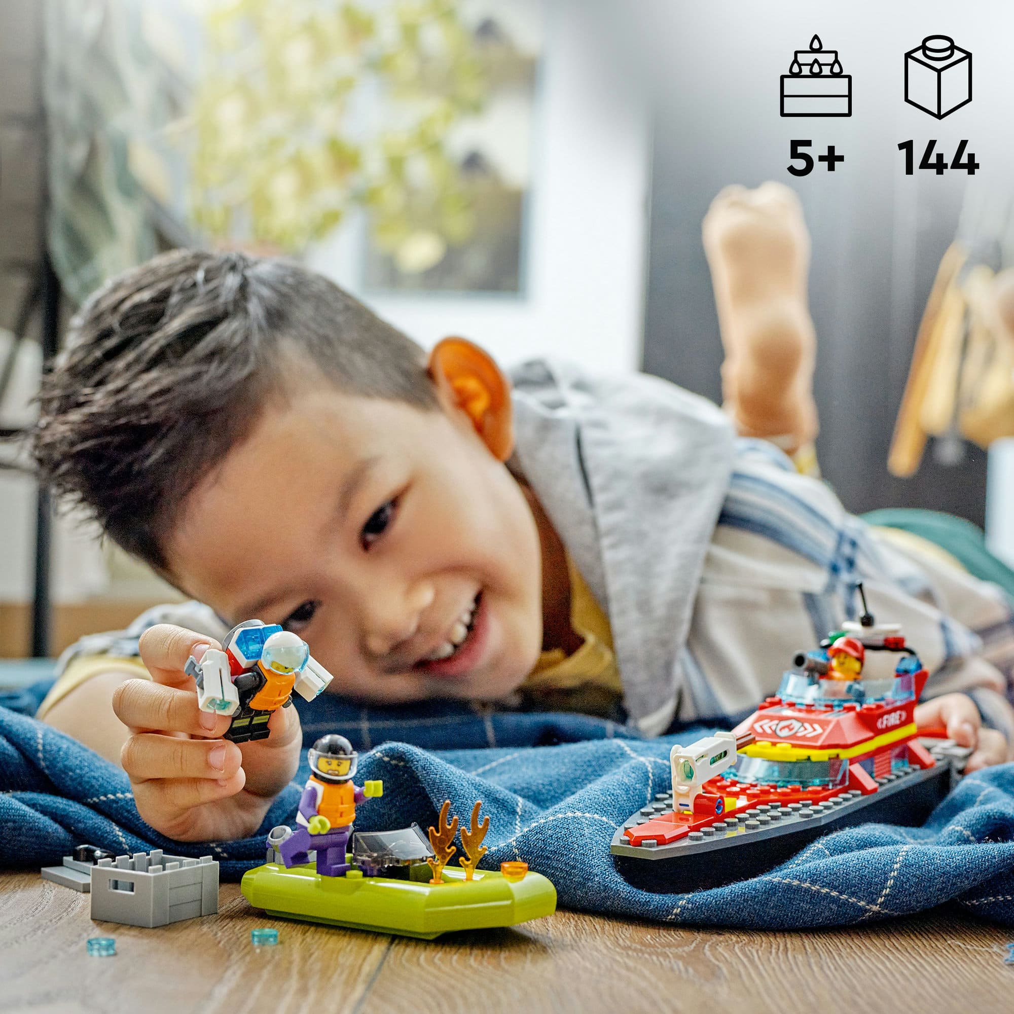 LEGO&#xAE; City Fire Rescue Boat 60373 Building Toy Set (144 Pieces)