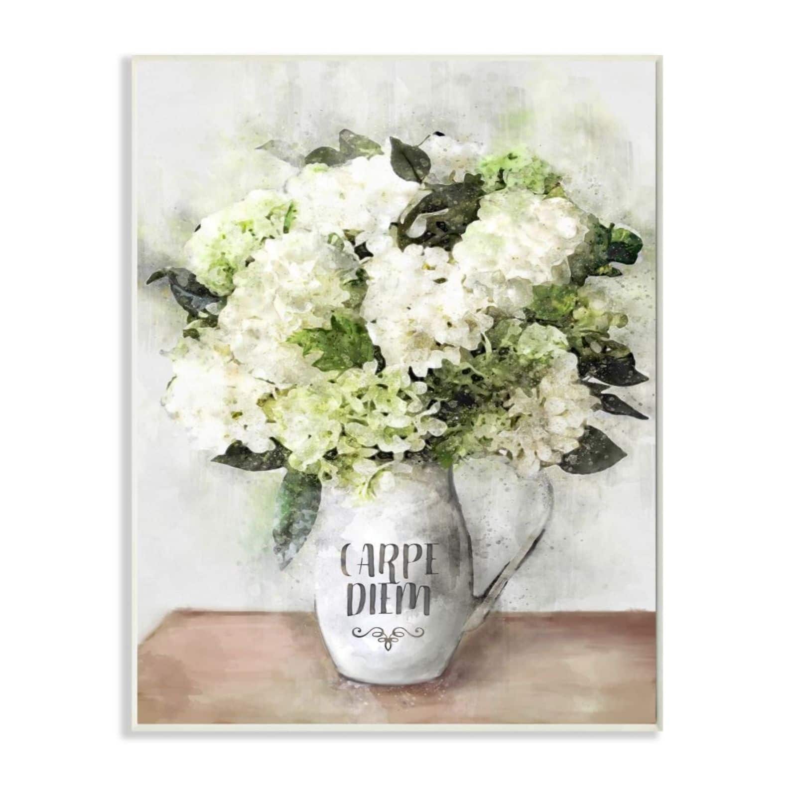 Stupell Industries Carpe Diem with White Hydrangea Bouquet Wall Art