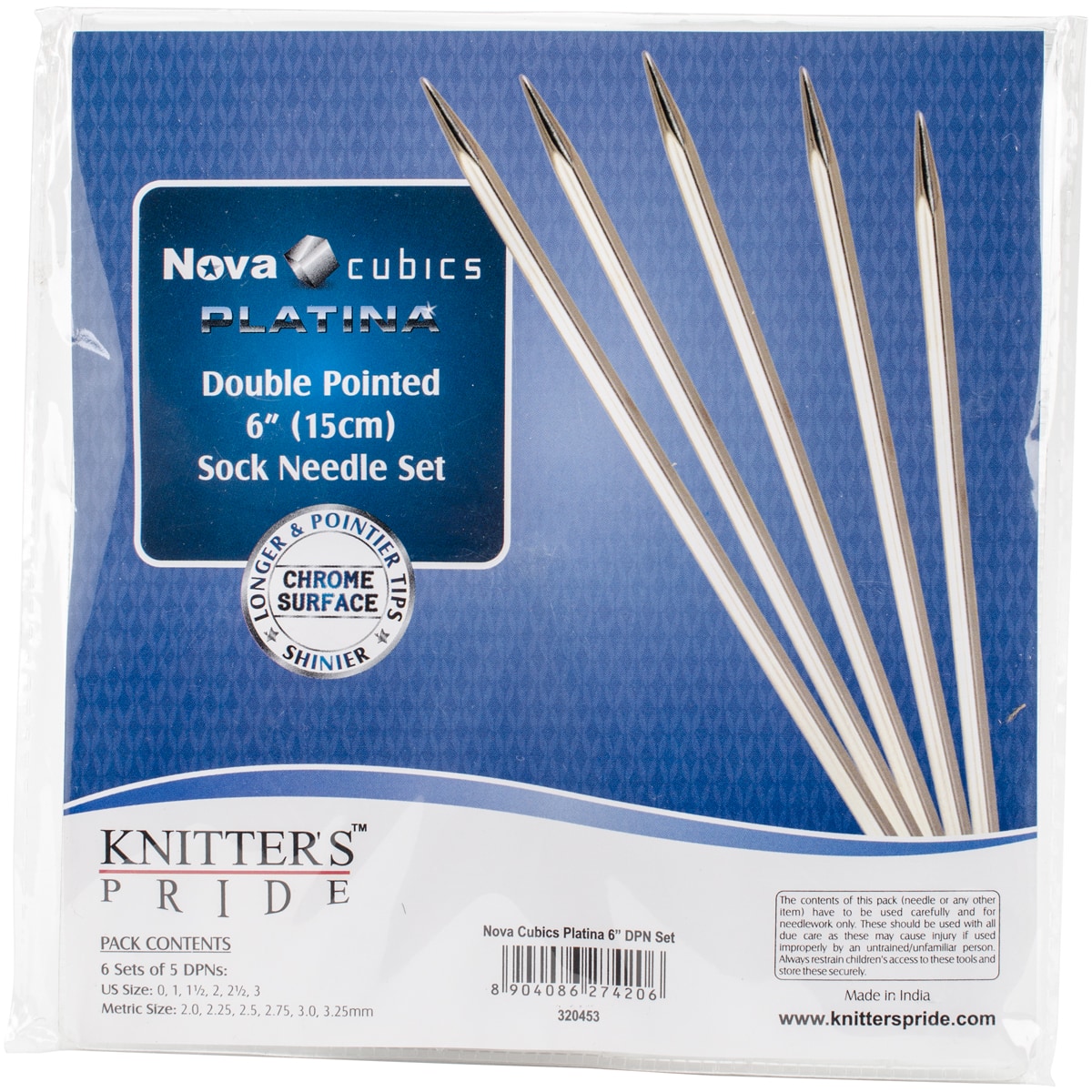 Knitters Pride™ Nova Cubics Platina Socks Kit 6 Double Pointed Needles Set Double Pointed