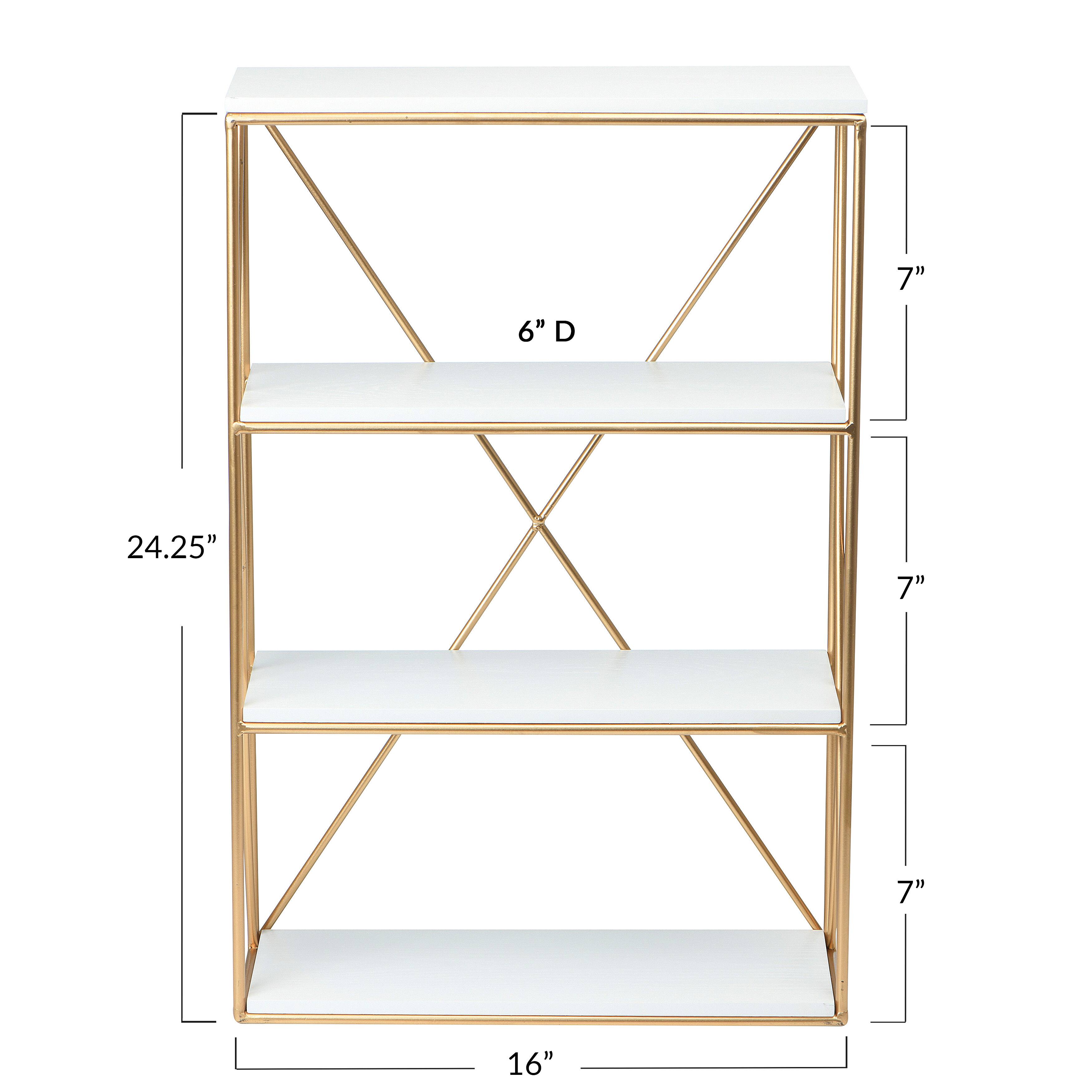 24&#x22; Wood &#x26; Gold Rectangle Wall Shelf