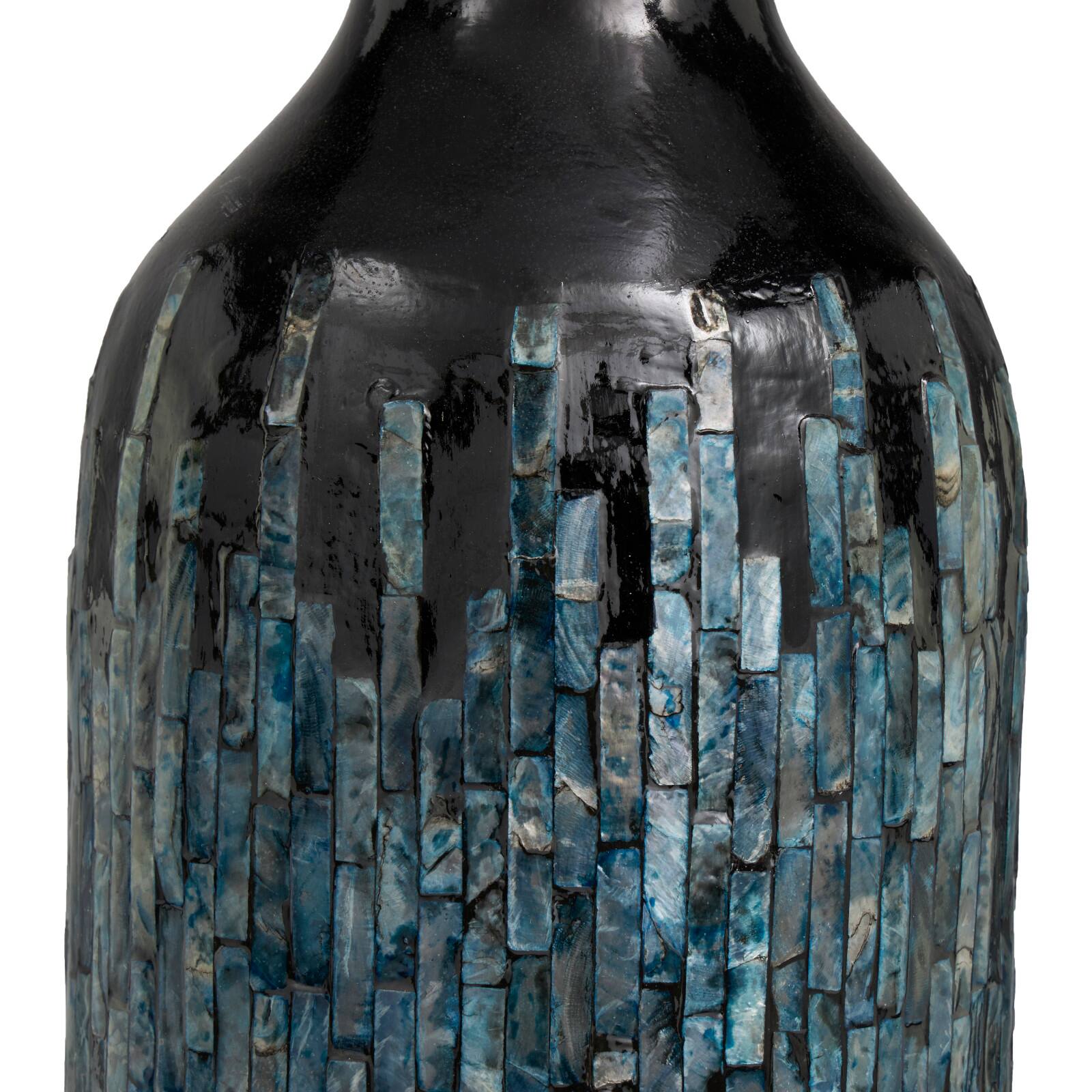 20&#x22; Black Capiz Shell Handmade Vase with Blue Ombre Design