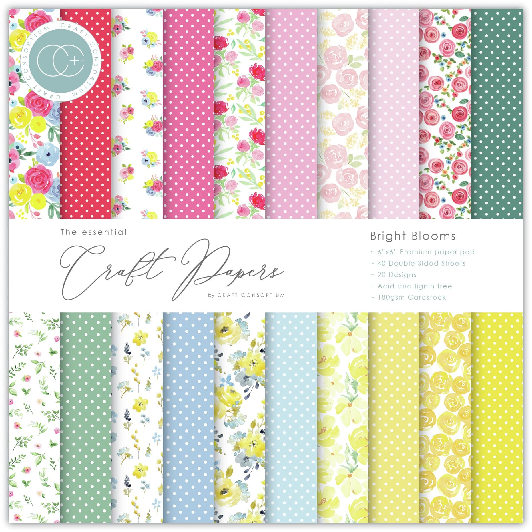 Craft Consortium Bright Blooms Double-Sided Paper Pad, 6&#x22; x 6&#x22;