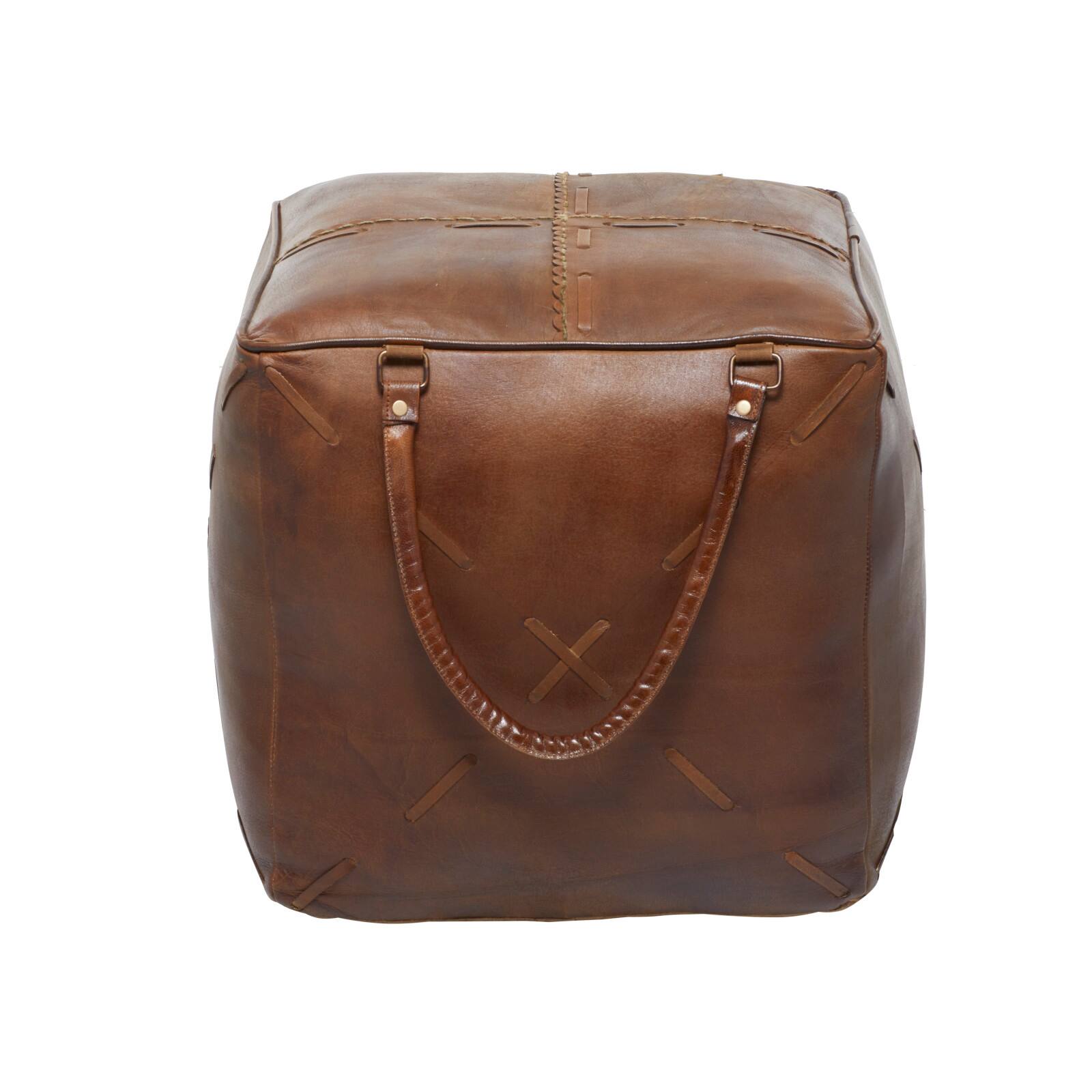 19" Brown Leather Rustic Stool