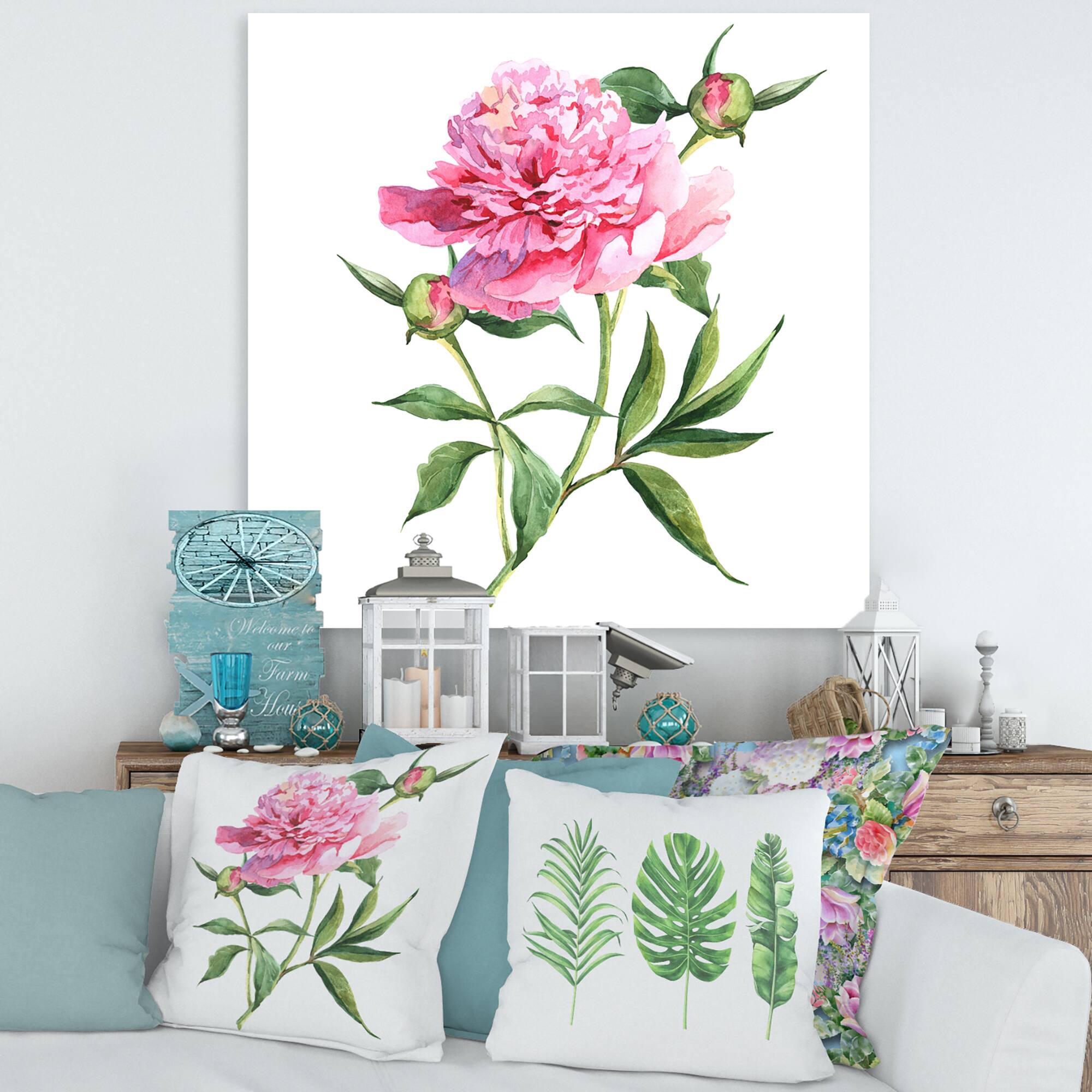 Designart - Vintage Pink Peonies - Traditional Canvas Wall Art Print