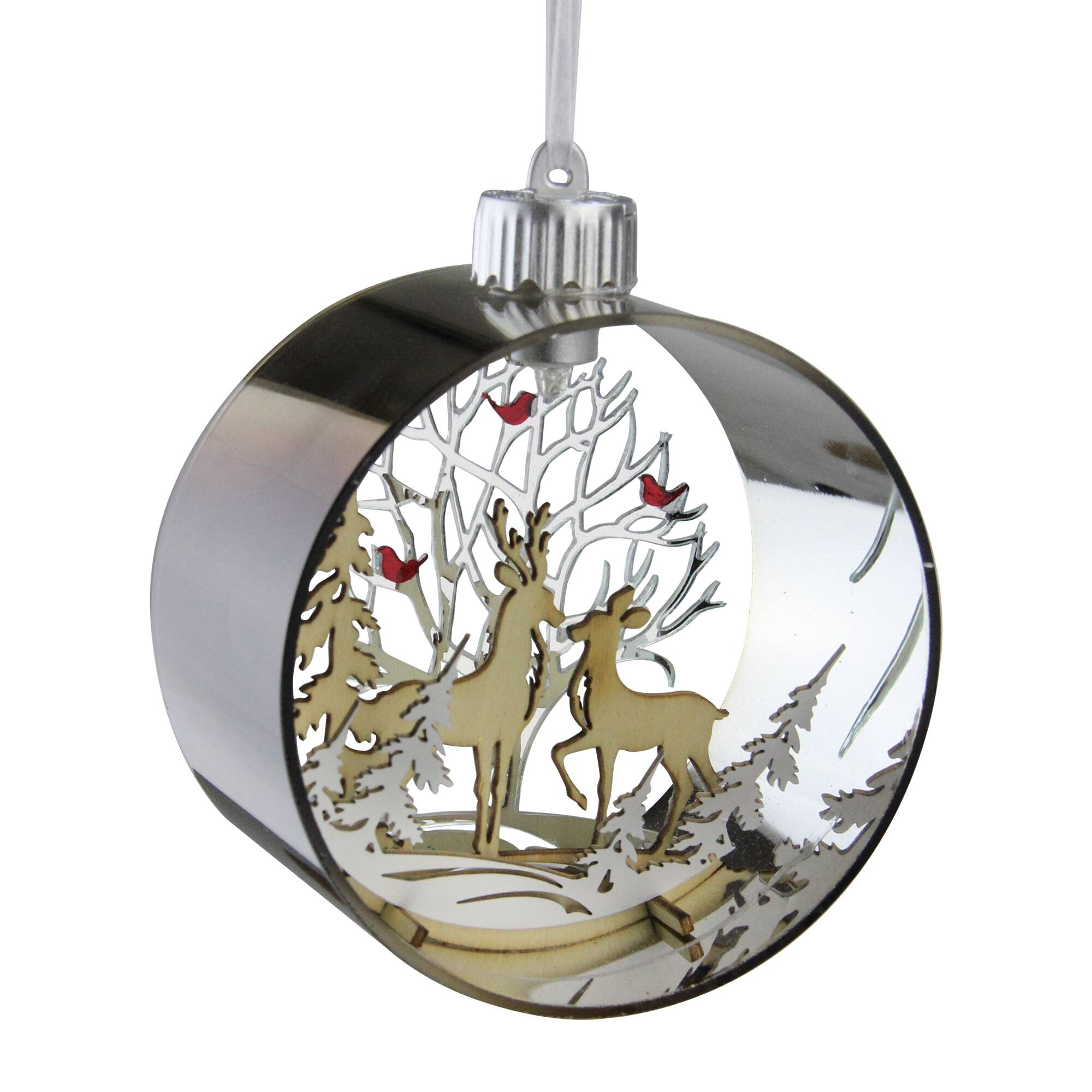 5&#x22; Pre-Lit Silver Woodland Animals Christmas Ornament