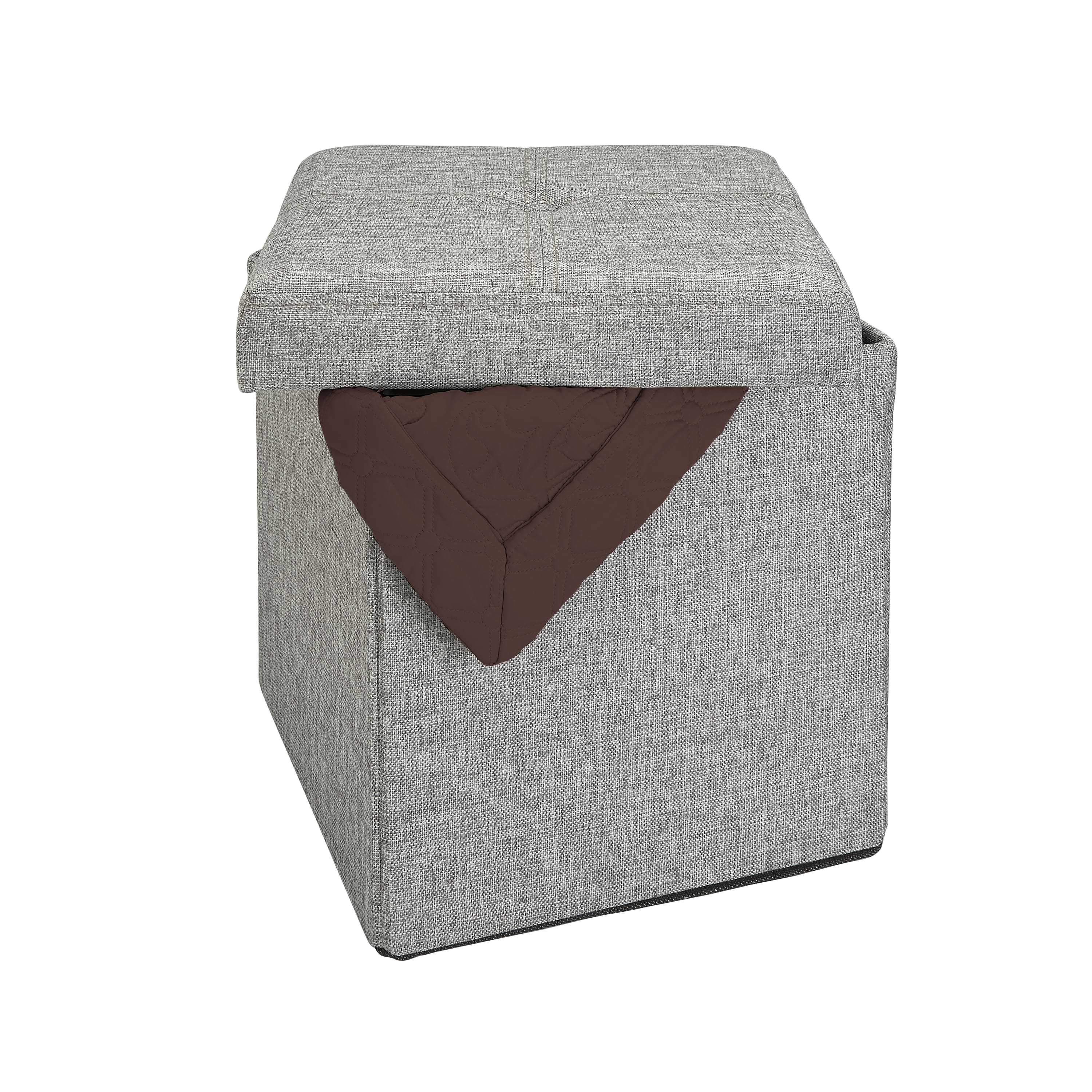 Simplify 15" Faux Linen Folding Storage Ottoman Cube