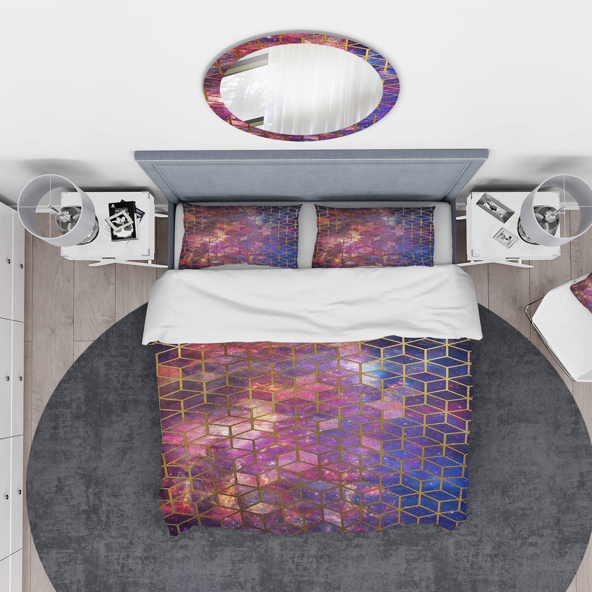 Designart &#x27;Dark Yellow Cubes on Cosmic Background&#x27; Modern &#x26; Contemporary Bedding Set - Duvet Cover &#x26; Shams