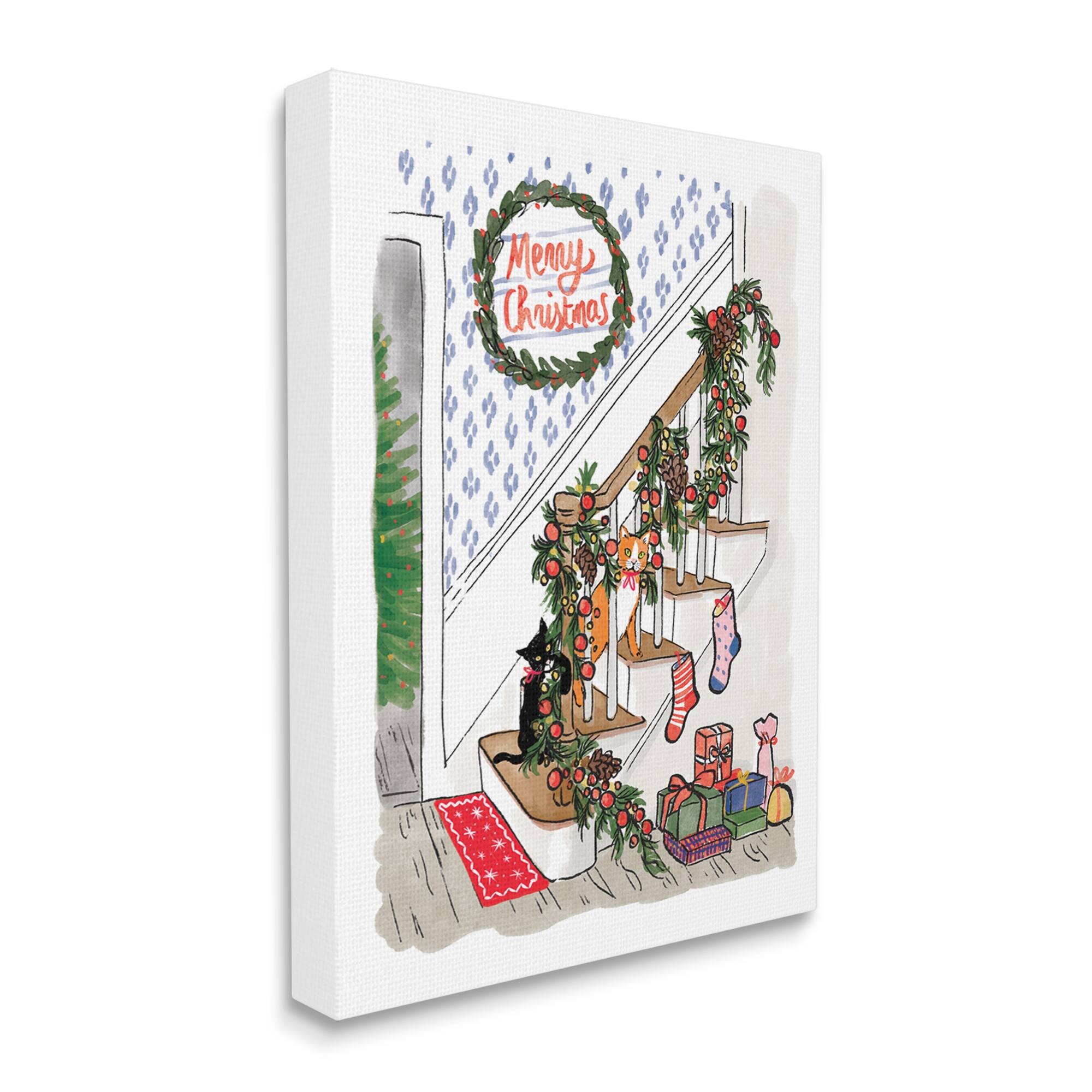 Stupell Industries Merry Christmas Holiday Stairway Canvas Wall Art