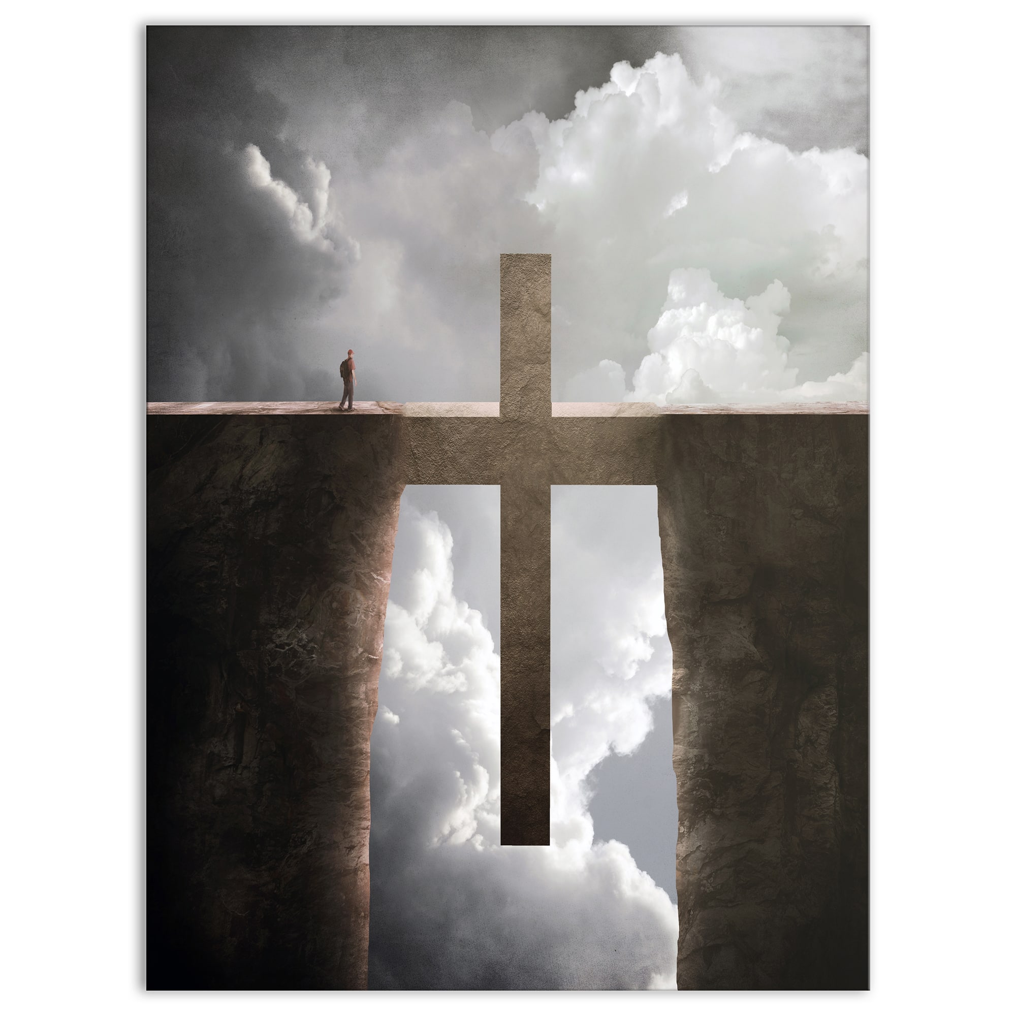 Designart - Big Cross between Two Cliffs - Landscapes Spiritual Religious on Wrapped Canvas