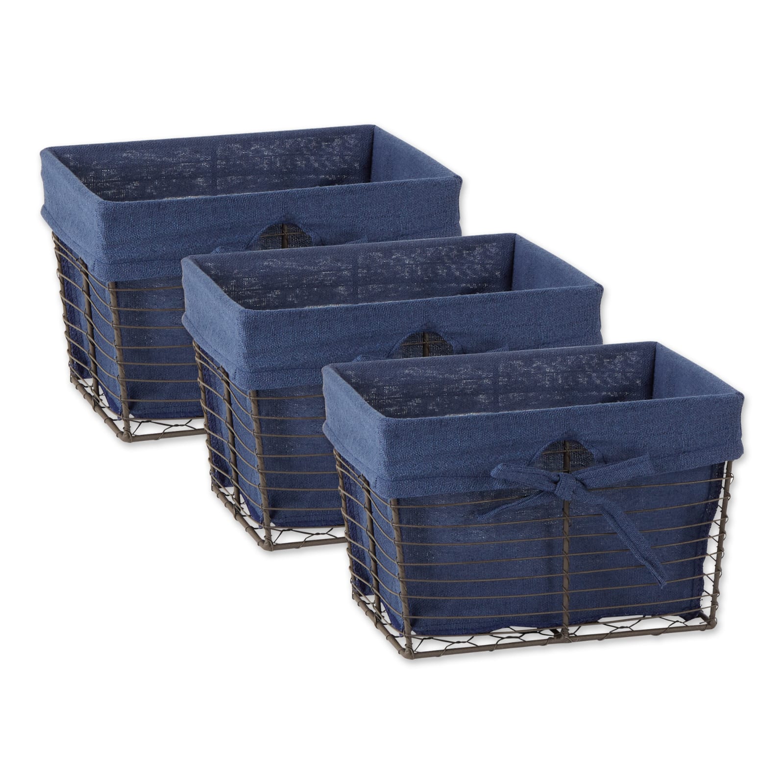 DII® Small Vintage Gray Wire Basket with French Blue Liner, 3ct.