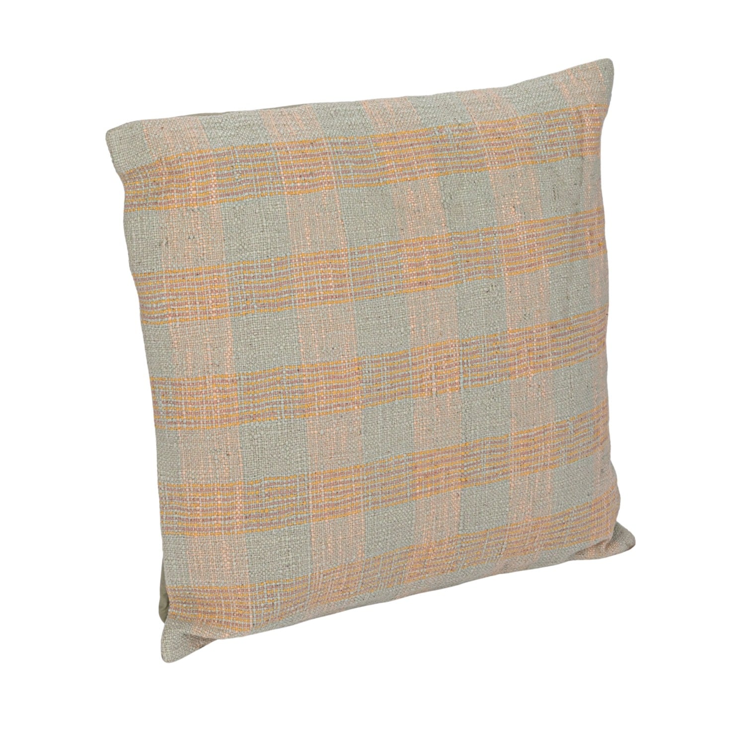 20&#x22; x 20&#x22; Tan &#x26; Pink Plaid Hand-Woven Cotton Pillow