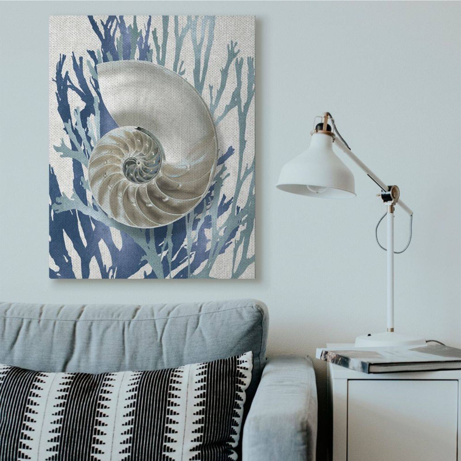 Stupell Industries Shell Coral Beach Blue Design Canvas Wall Art