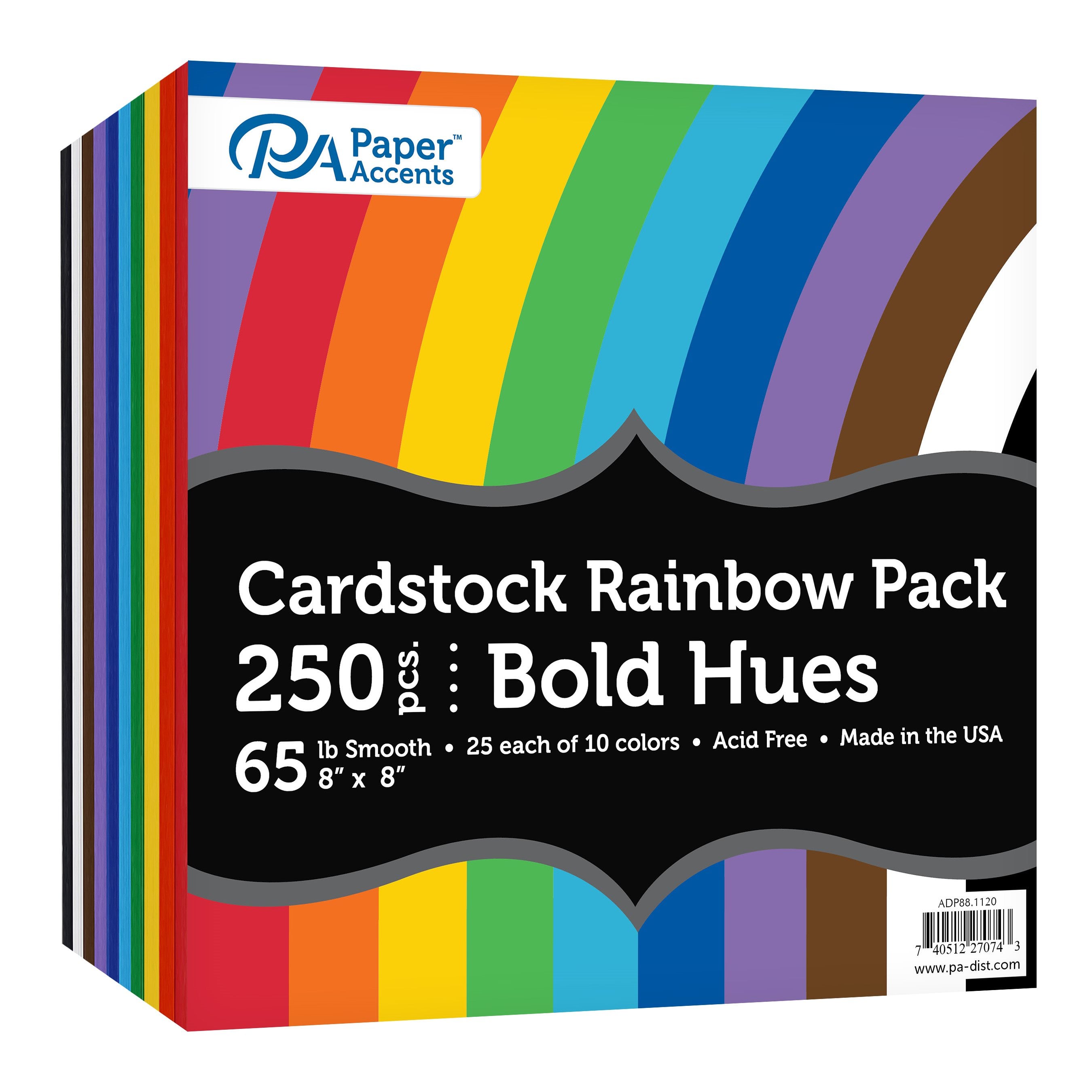 PA Paper Accents Rainbow Variety Pack Cardstock 8.5 x 11 Candy Duo, 65lb  colored cardstock paper for card making, scrapbooking, printing, quilling  and crafts, 250 piece pack